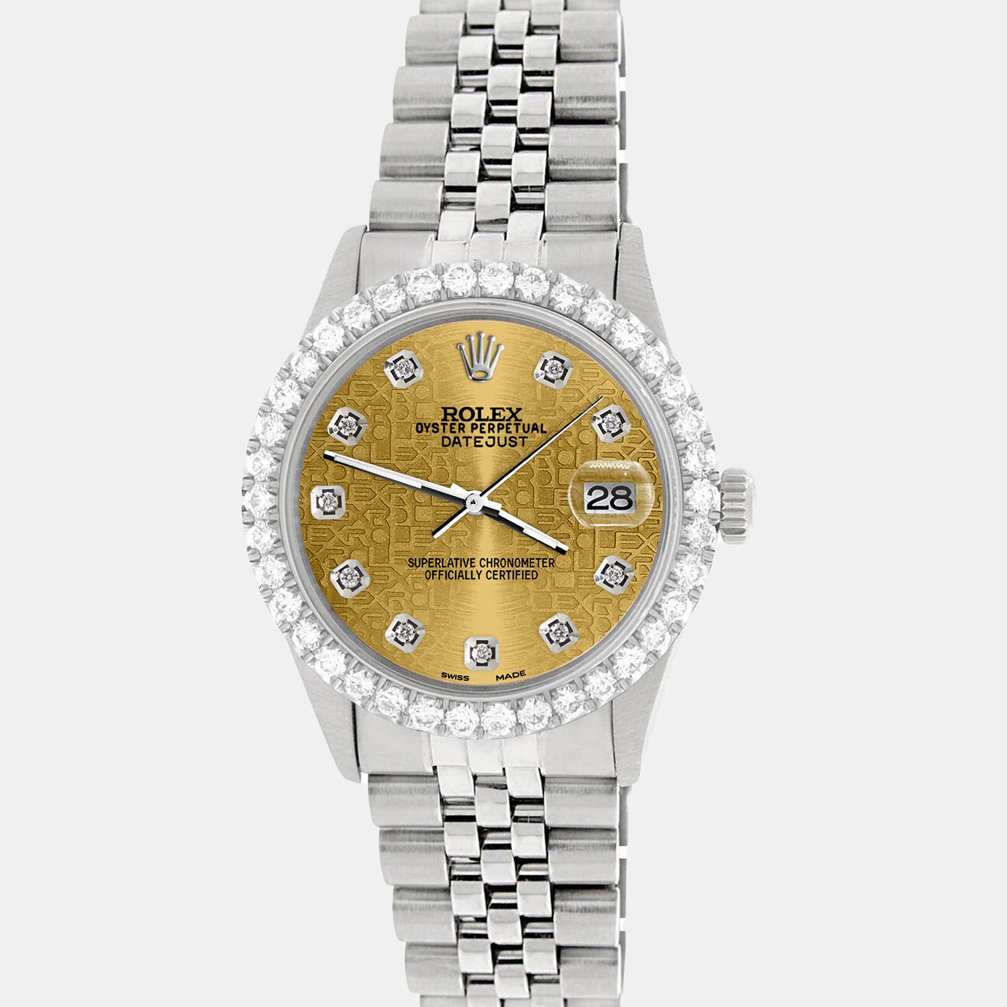 

Rolex Custom Champagne 3.05CT Diamond Stainless Steel Datejust Automatic Men's Wristwatch, Gold
