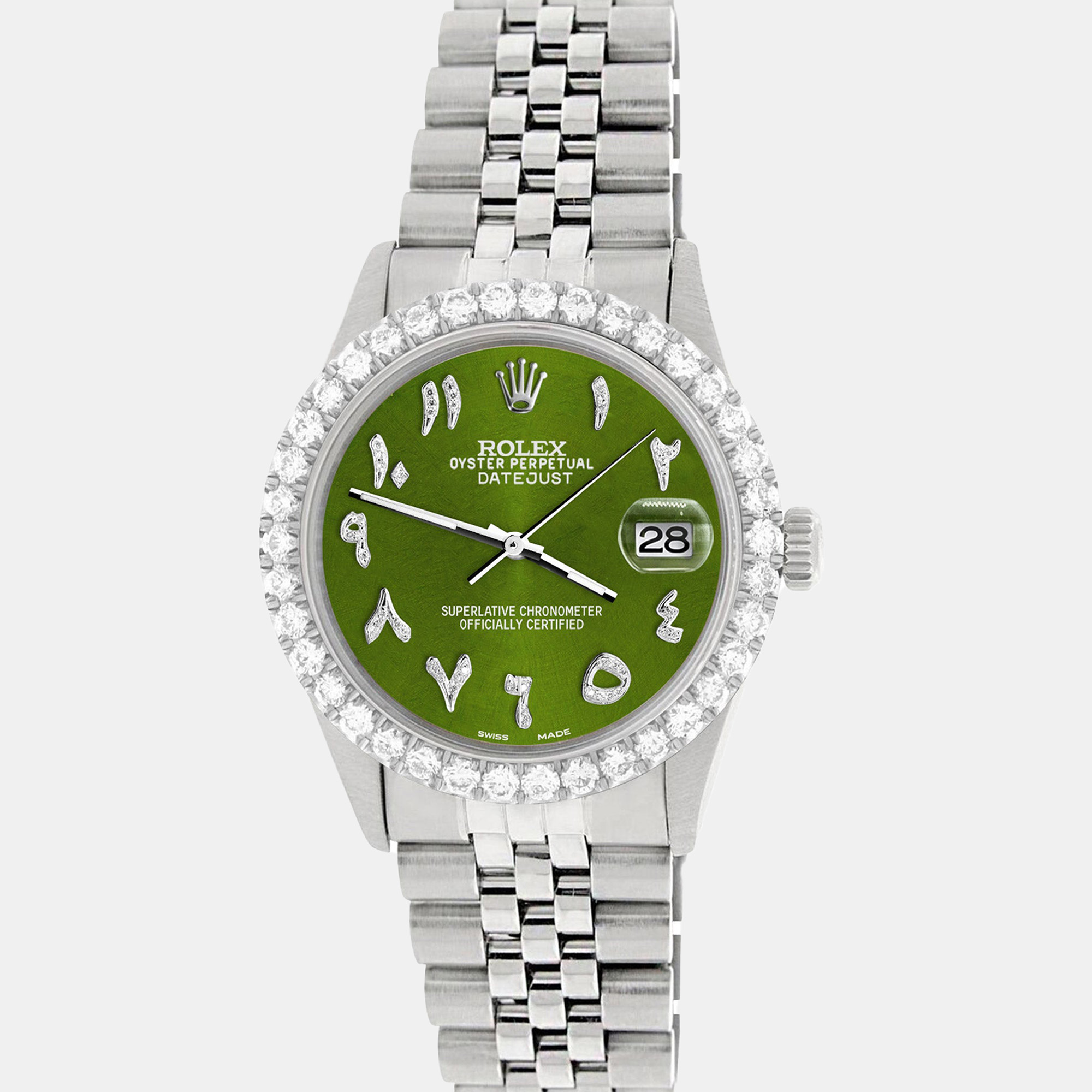 

Rolex Custom Royal Green 3.35CT Diamond Stainless Steel Datejust Automatic Men's Wristwatch