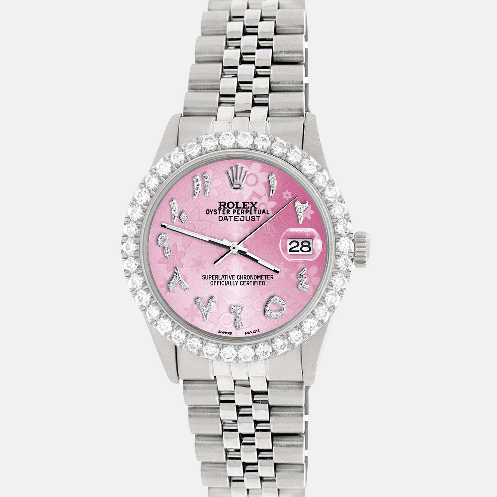 

Rolex Custom Pink 3.35CT Diamond Stainless Steel Datejust Automatic Men's Wristwatch