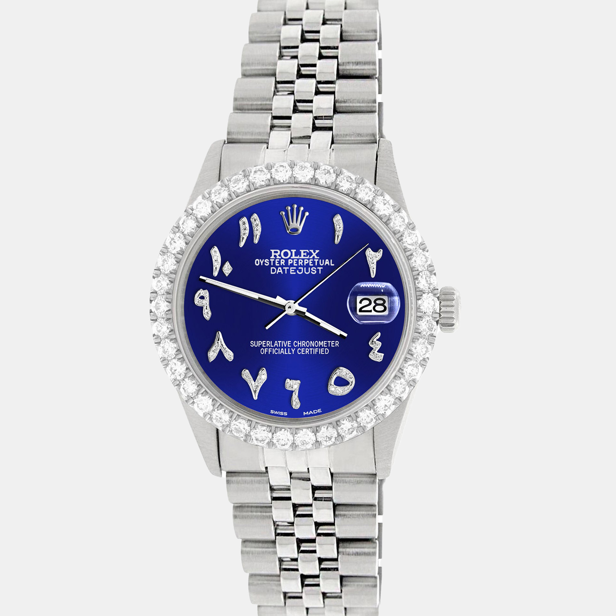 

Rolex Custom Navy Blue 3.35CT Diamond Stainless Steel Datejust Automatic Men's Wristwatch