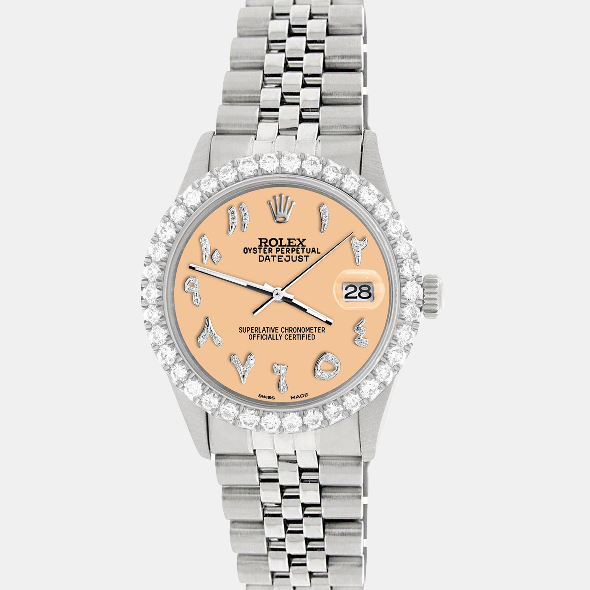 

Rolex Custom Mustard 3.35CT Diamond Stainless Steel Datejust Automatic Men's Wristwatch, Orange