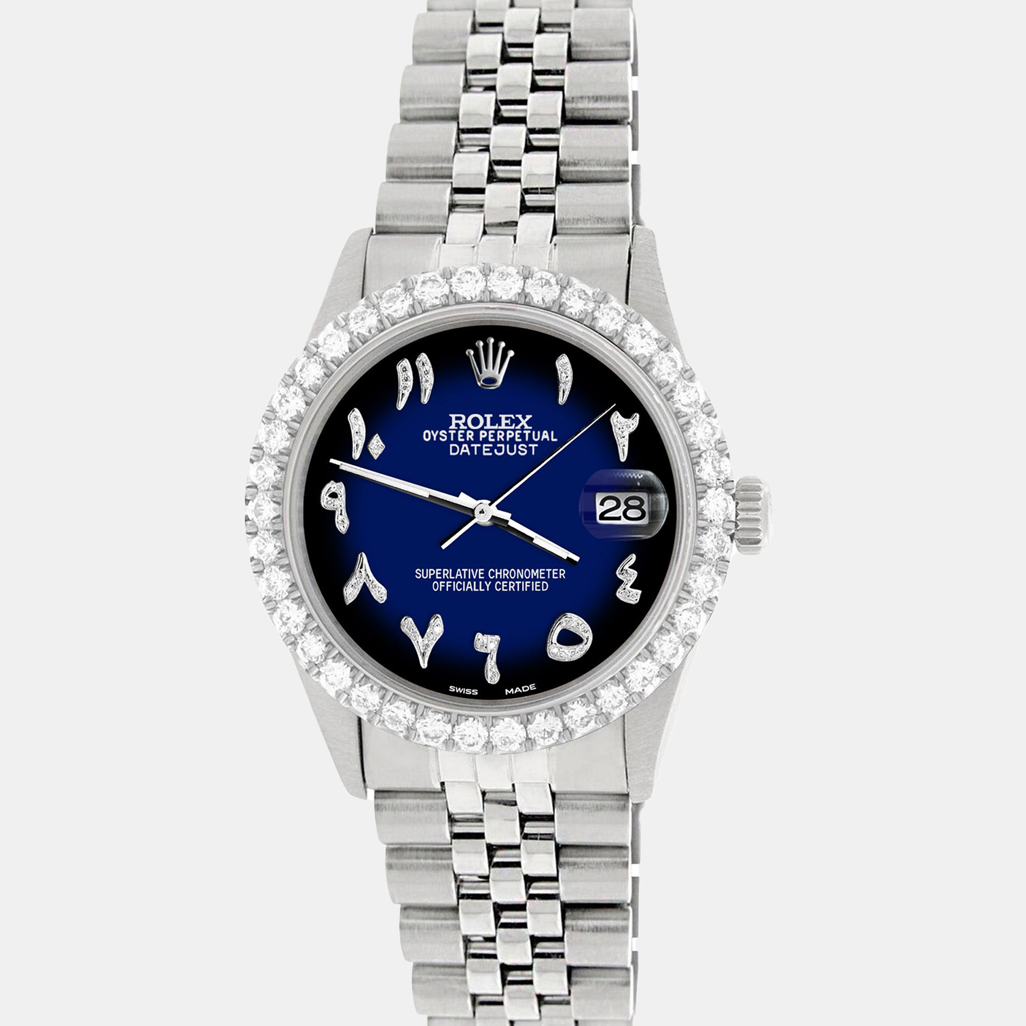 

Rolex Custom Blue 3.35CT Diamond Stainless Steel Datejust Automatic Men's Wristwatch