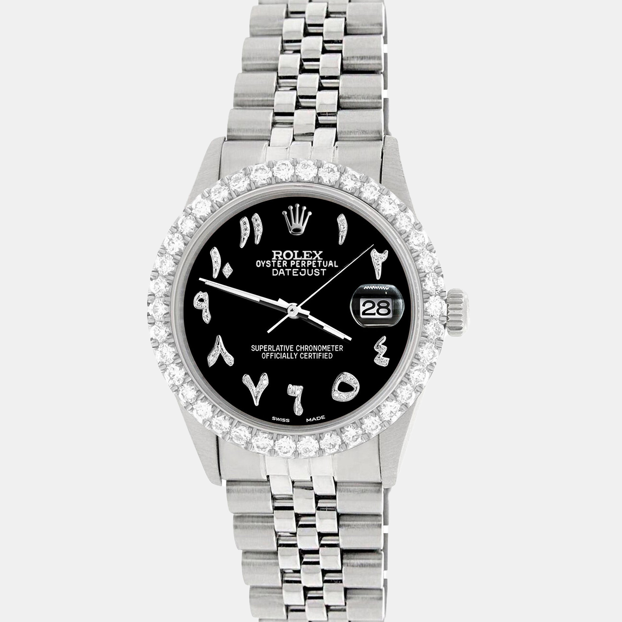 

Rolex Custom Black 3.35CT Diamond Stainless Steel Datejust Automatic Men's Wristwatch