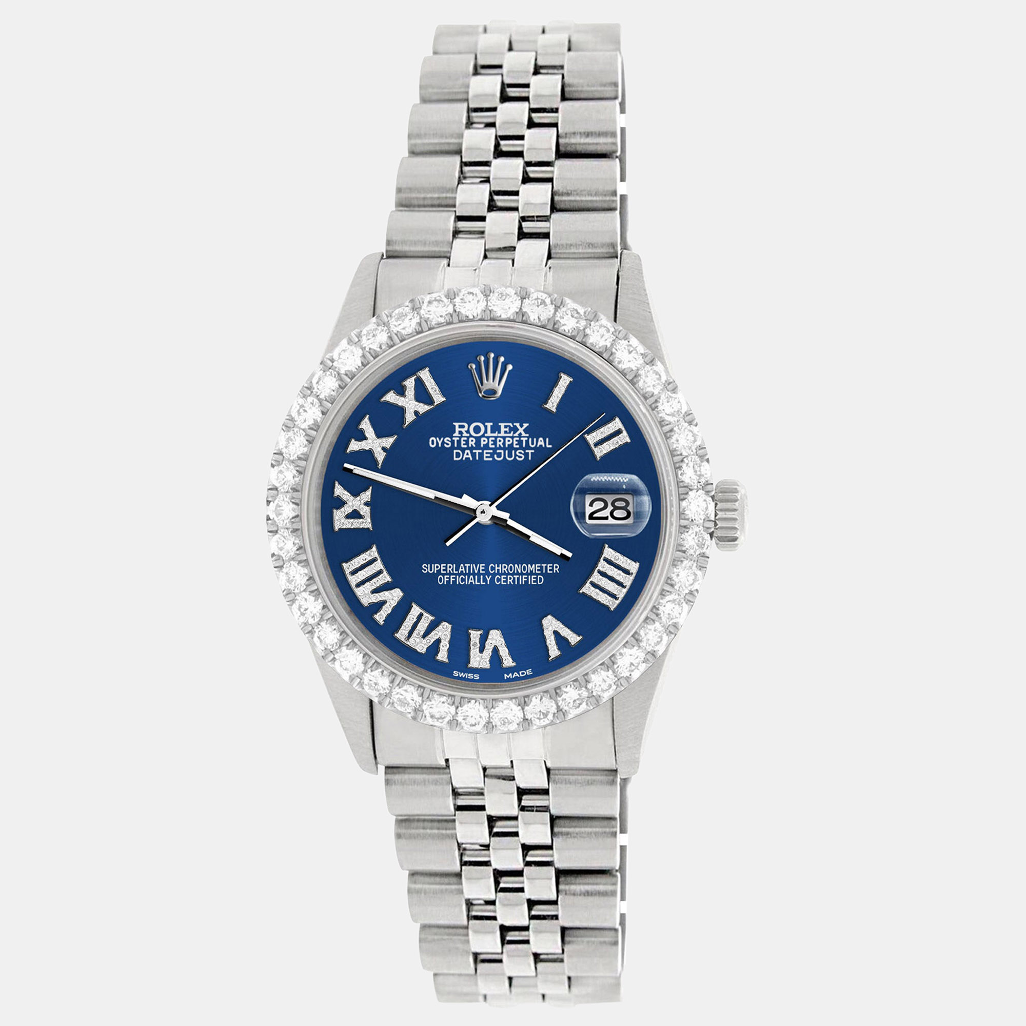 

Rolex Custom Cobalt Blue 3.3CT Diamond Stainless Steel Datejust Automatic Men's Wristwatch