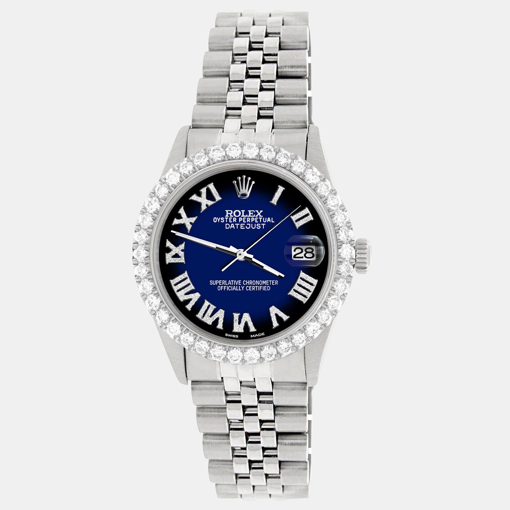 

Rolex Custom Blue 3.3CT Diamond Stainless Steel Datejust Automatic Men's Wristwatch
