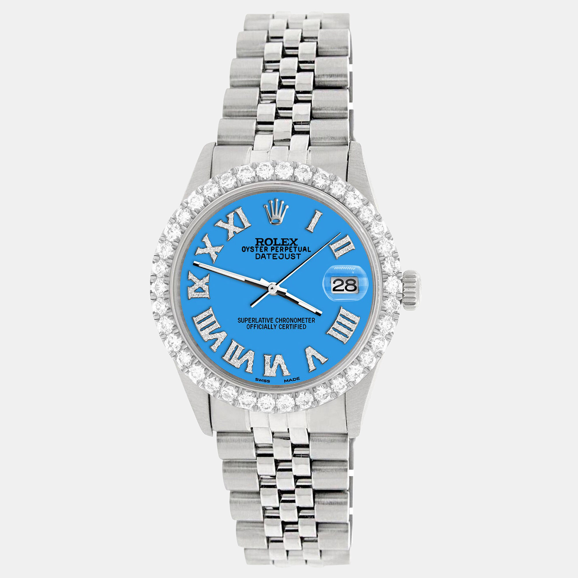 

Rolex Custom Blue 3.3CT Diamond Stainless Steel Datejust Automatic Men's Wristwatch