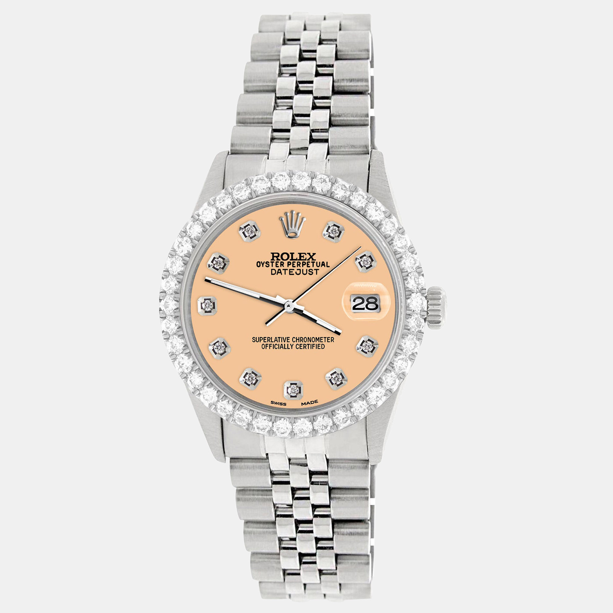 

Rolex Custom Mustard 3.05CT Diamond Stainless Steel Datejust Automatic Men's Wristwatch, Orange