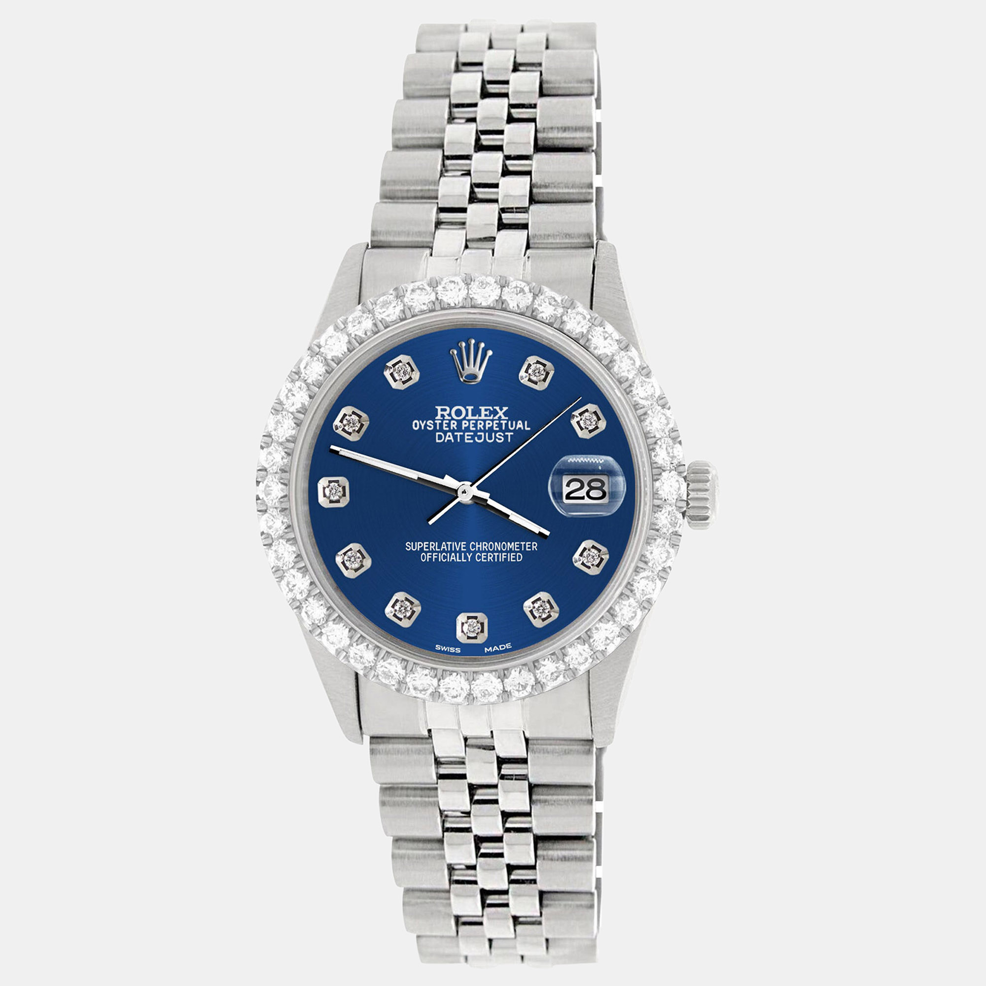 

Rolex Custom Cobalt Blue 3.05CT Diamond Stainless Steel Datejust Automatic Men's Wristwatch