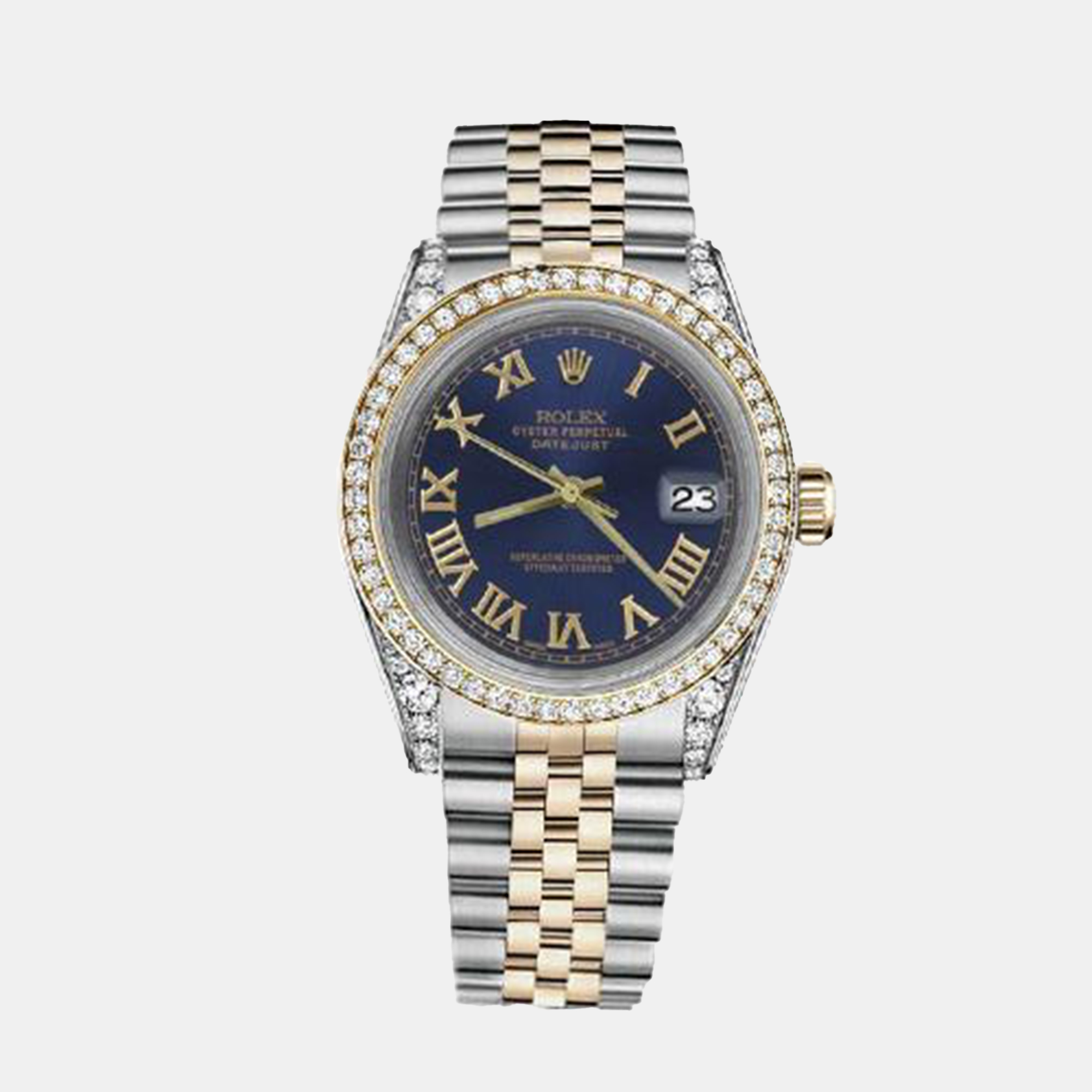 

Rolex Customised Blue Diamond 18K Yellow Gold Stainless Steel Datejust 16013 Automatic Men's Wristwatch