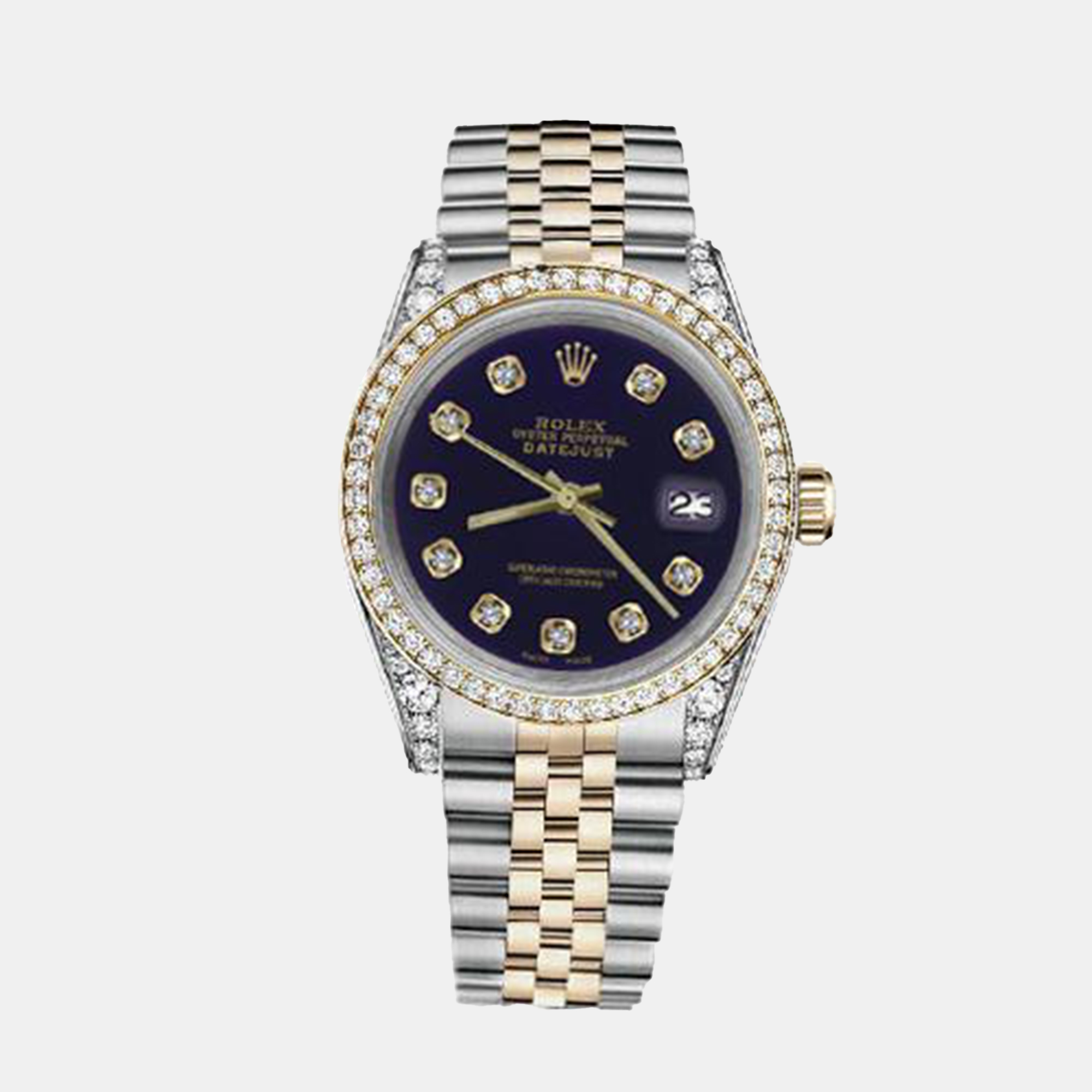 

Rolex Customised Purple Diamond 18K Yellow Gold Stainless Steel Datejust 16013 Automatic Men's Wristwatch