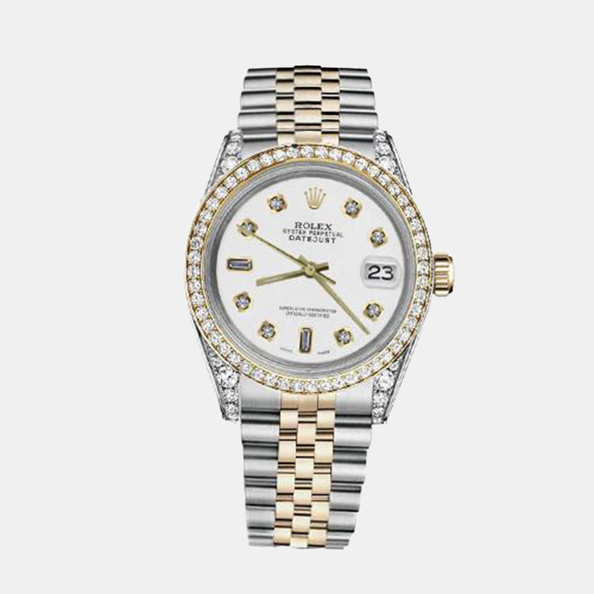 

Rolex Customised White Diamond 18K Yellow Gold Stainless Steel Datejust 16013 Automatic Men's Wristwatch