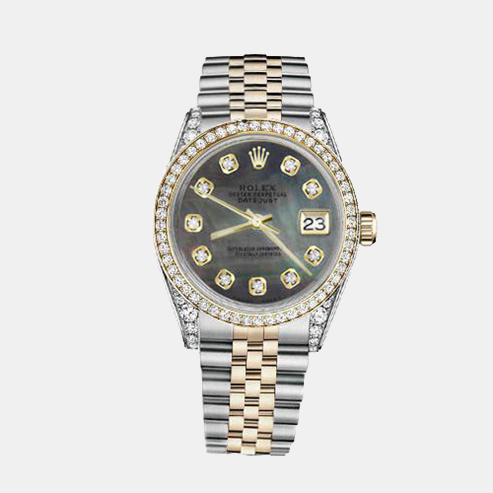 

Rolex Customised Black MOP Diamond 18K Yellow Gold Stainless Steel Datejust 116233 Automatic Men's Wristwatch