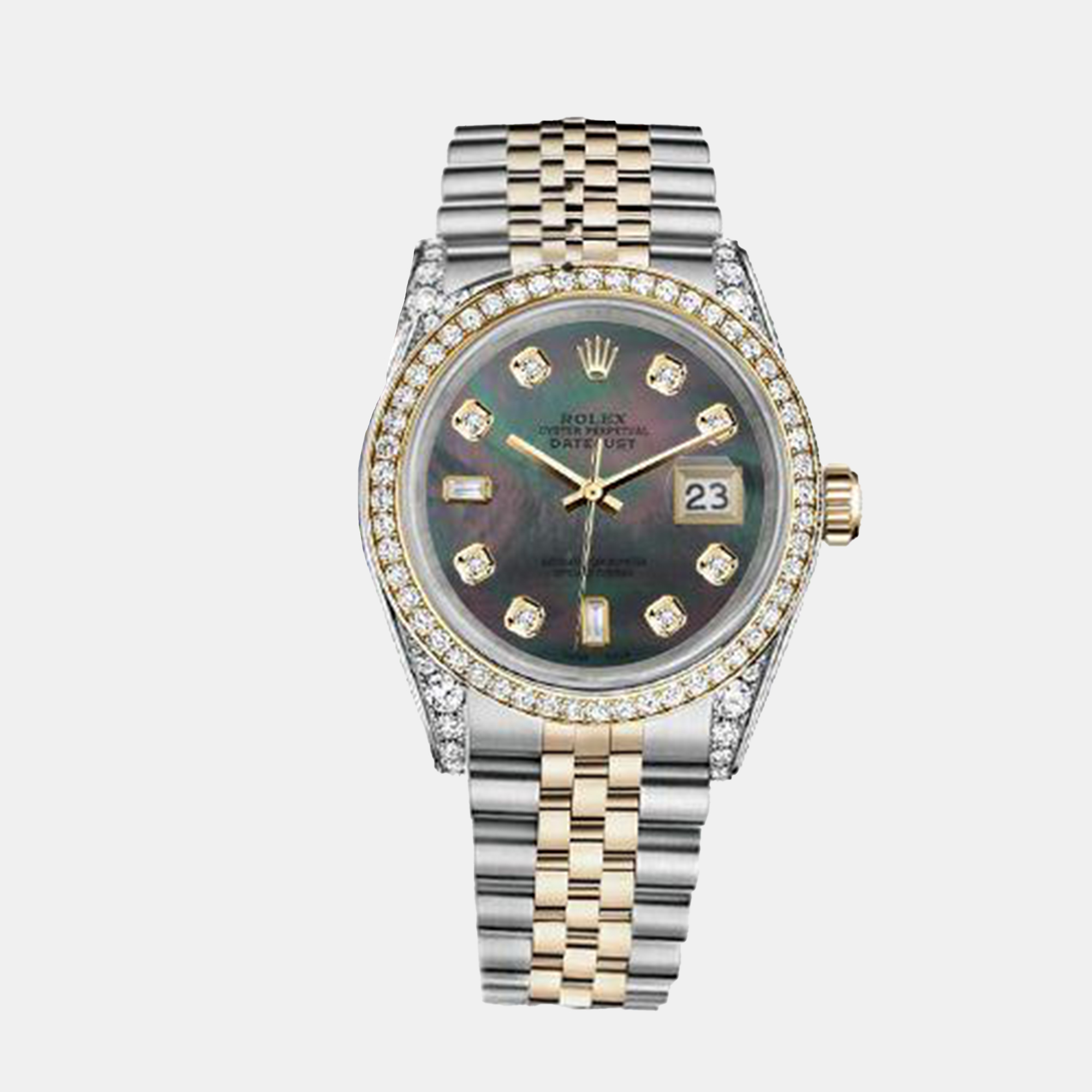 

Rolex Customised Black MOP Diamond 18K Yellow Gold Stainless Steel Datejust 116233 Automatic Men's Wristwatch