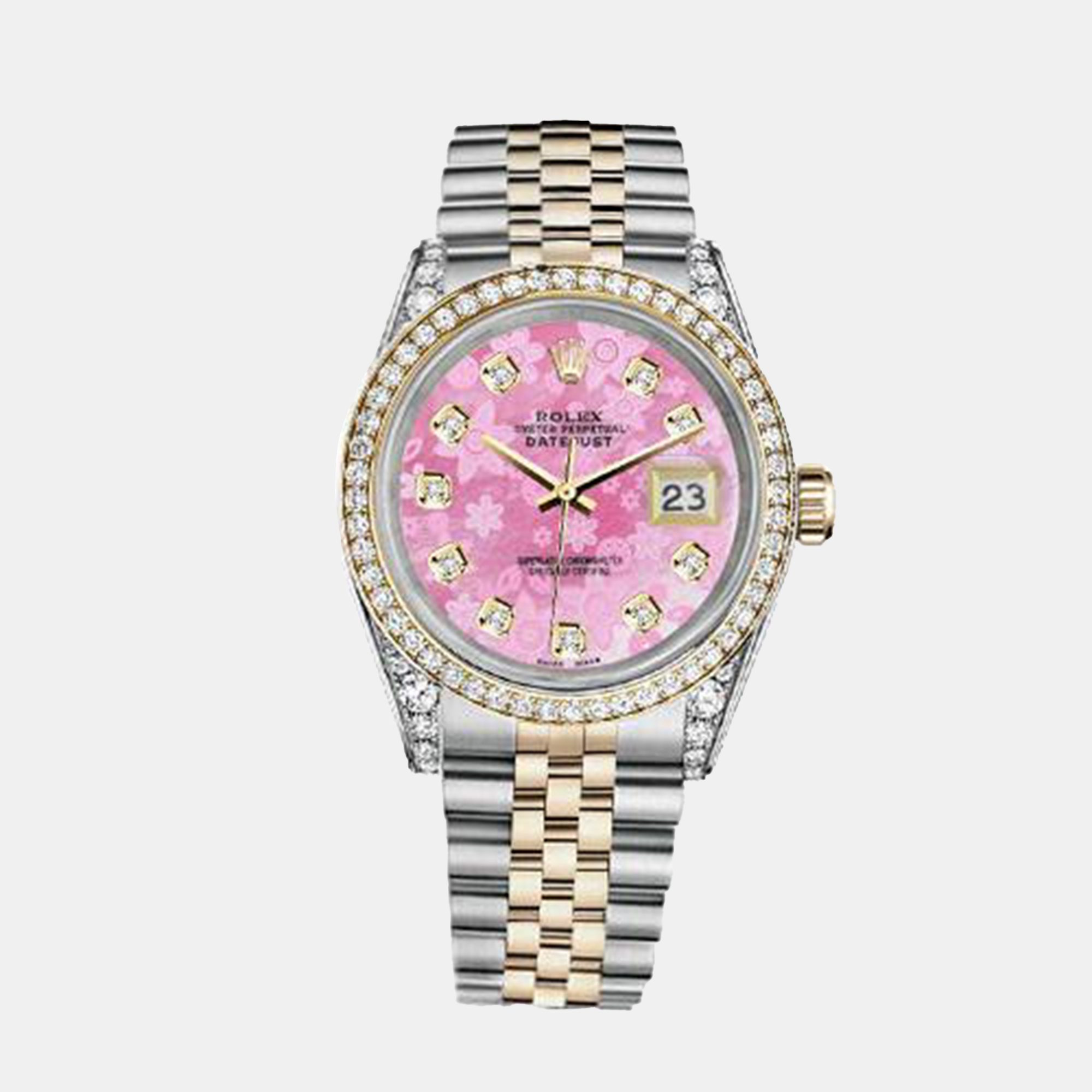 

Rolex Customised Pink MOP Diamond 18K Yellow Gold Stainless Steel Datejust 116233 Automatic Men's Wristwatch