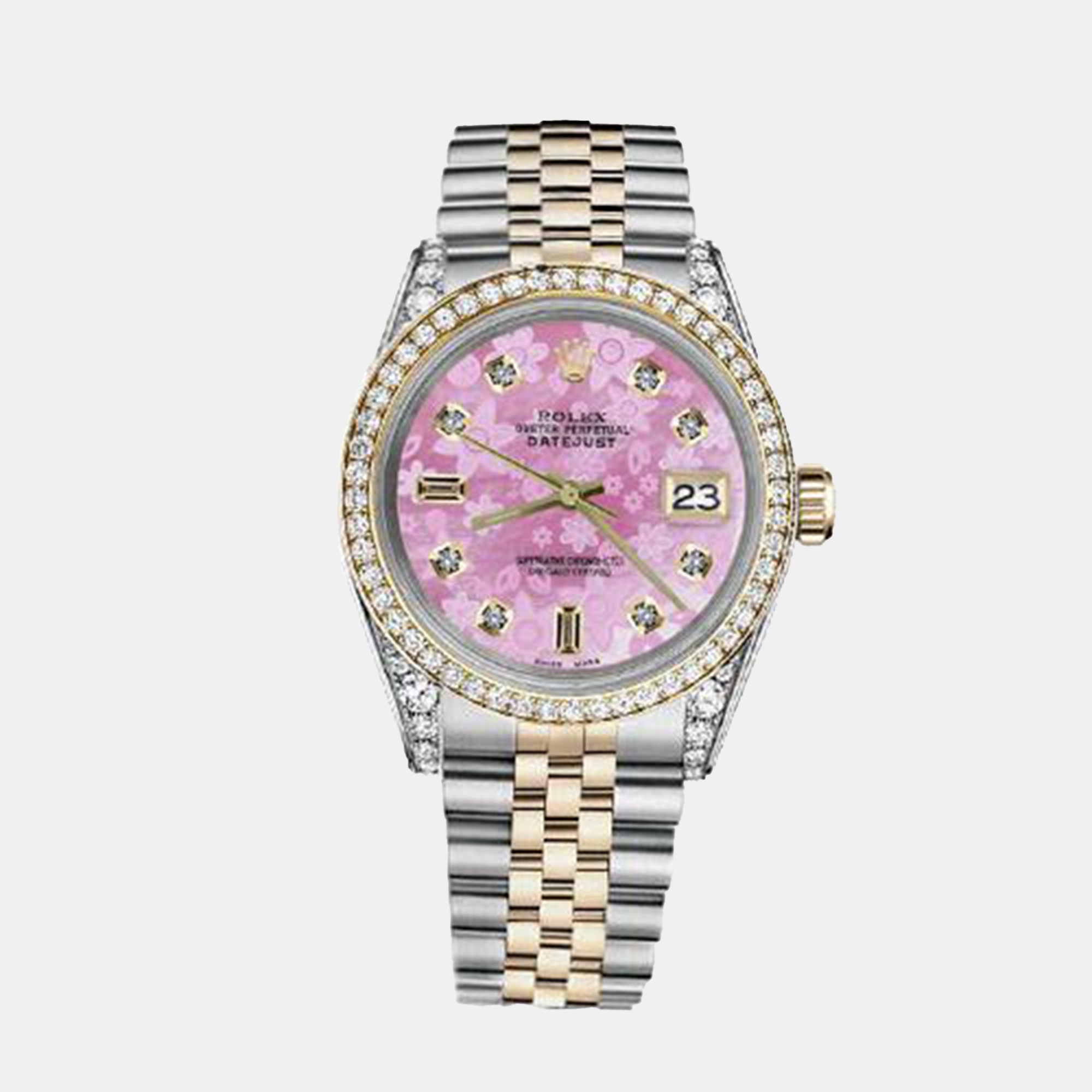 

Rolex Customised Pink MOP Diamond 18K Yellow Gold Stainless Steel Datejust 116233 Automatic Men's Wristwatch