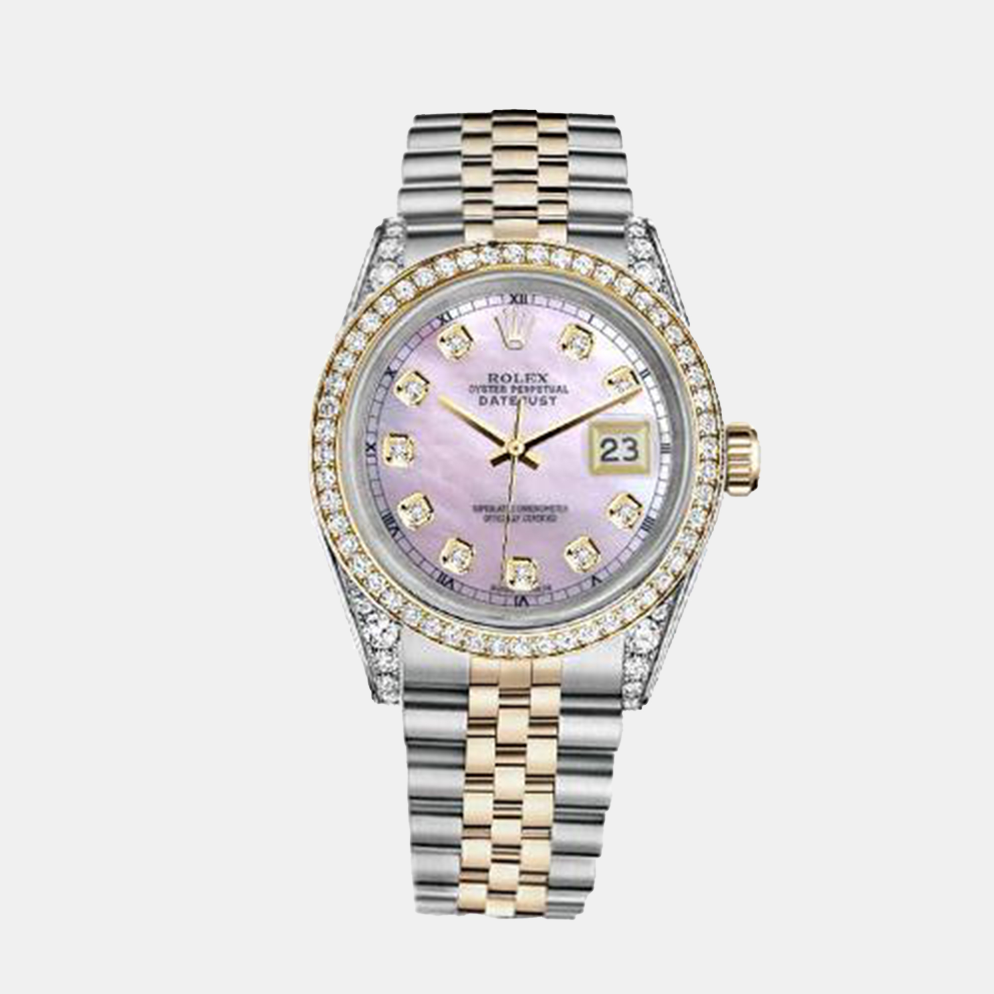 

Rolex Customised Pink MOP Diamond 18K Yellow Gold Stainless Steel Datejust 116233 Automatic Men's Wristwatch