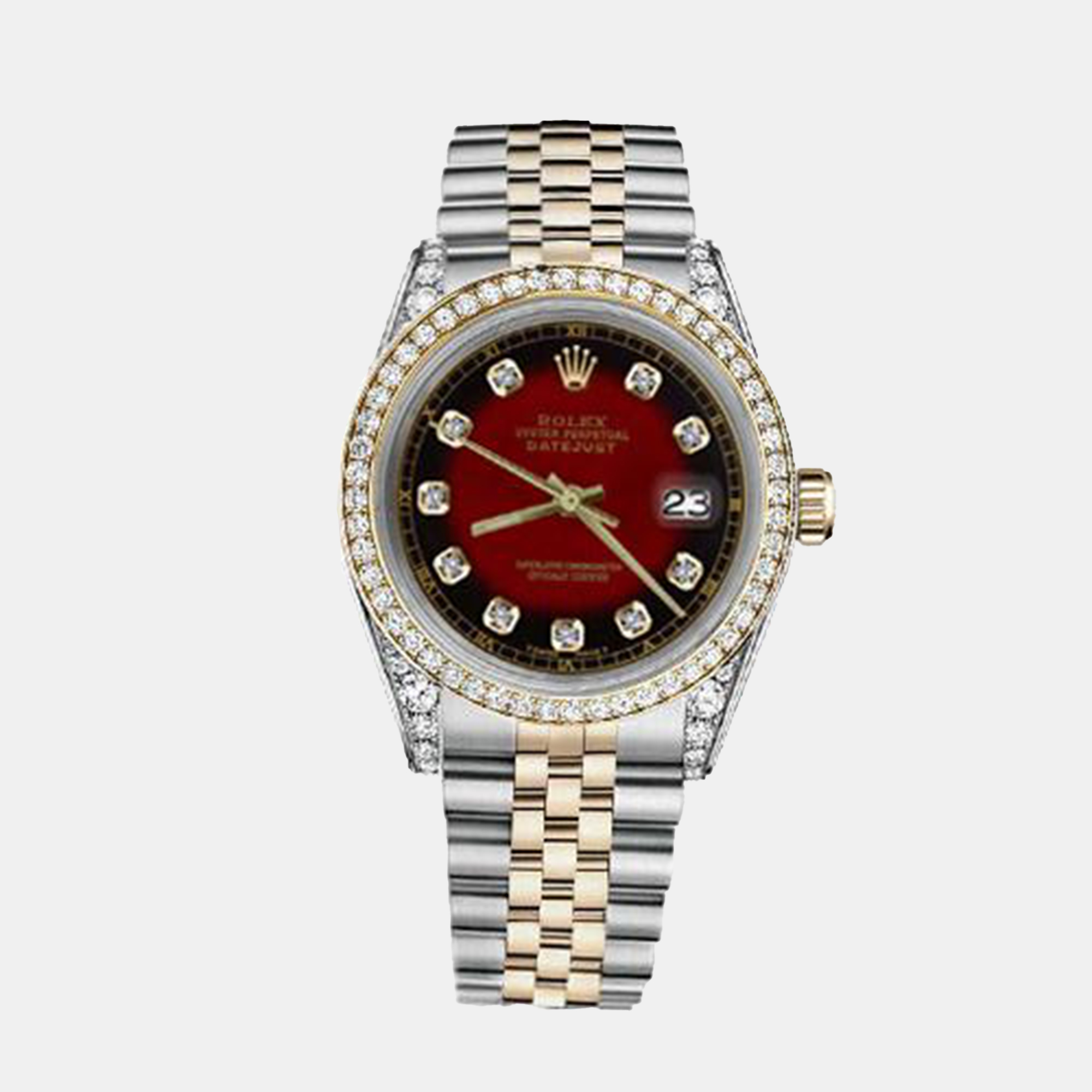 

Rolex Customised Red Vignette Diamond 18K Yellow Gold Stainless Steel Datejust 116233 Automatic Men's Wristwatch, Brown
