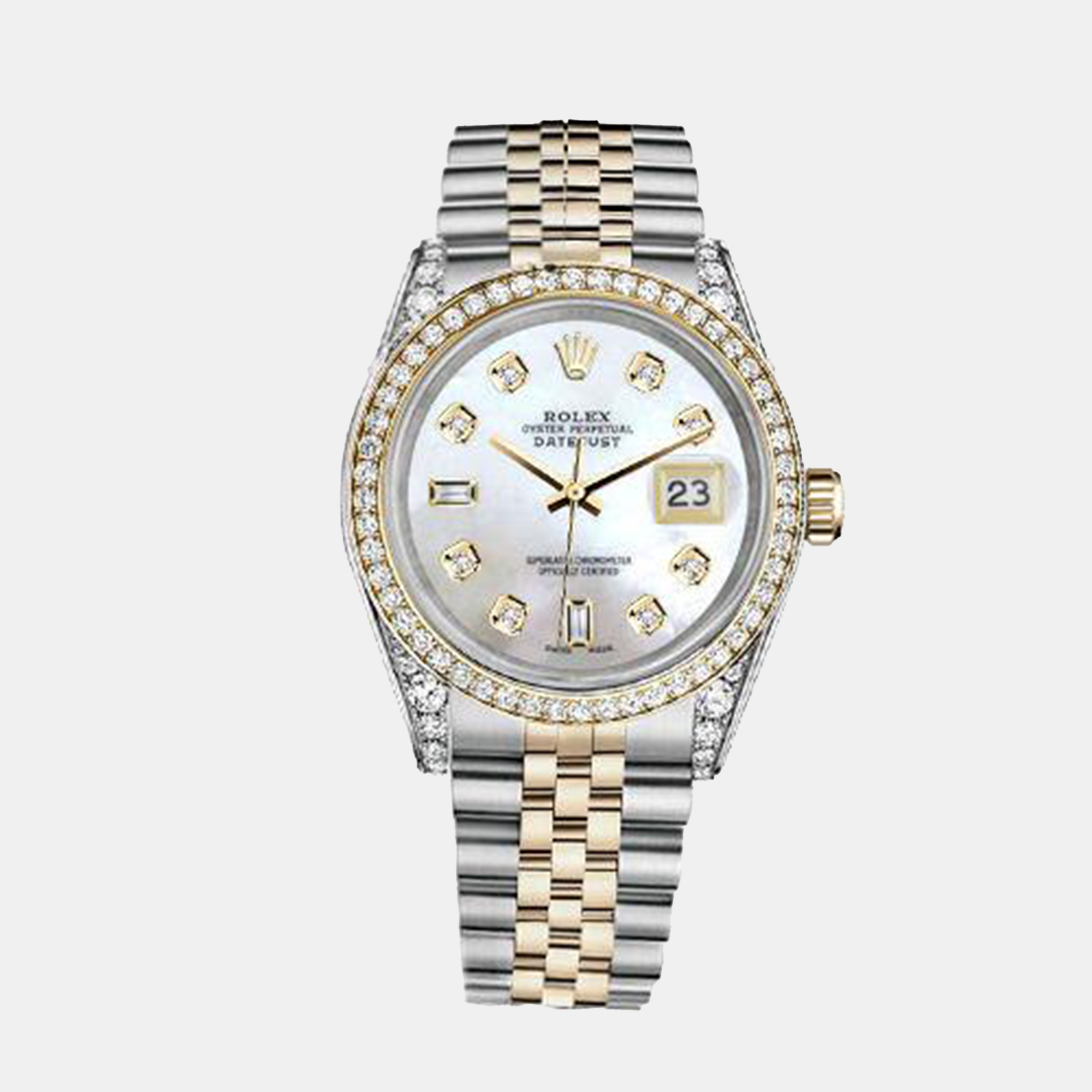 

Rolex Customised White MOP Diamond 18K Yellow Gold Stainless Steel Datejust 116233 Automatic Men's Wristwatch