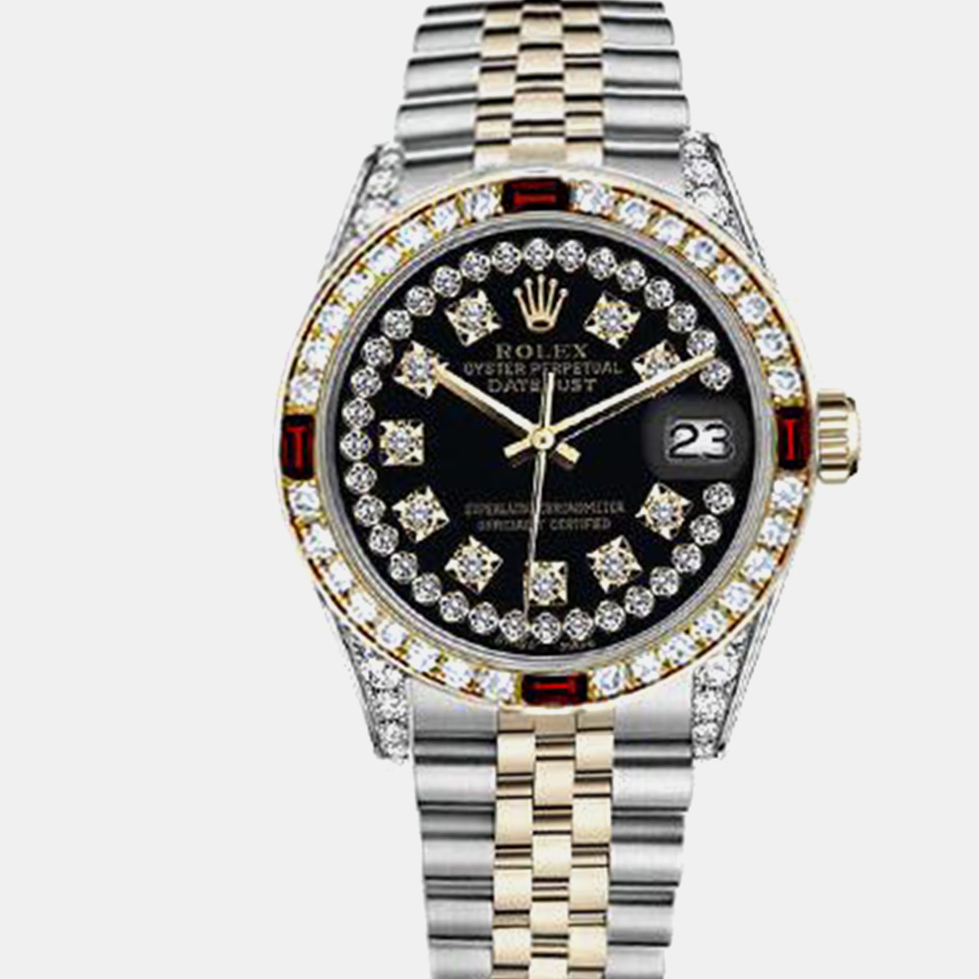 

Rolex Customised Black Diamond 18K Yellow Gold Stainless Steel Datejust 16013 Automatic Men's Wristwatch