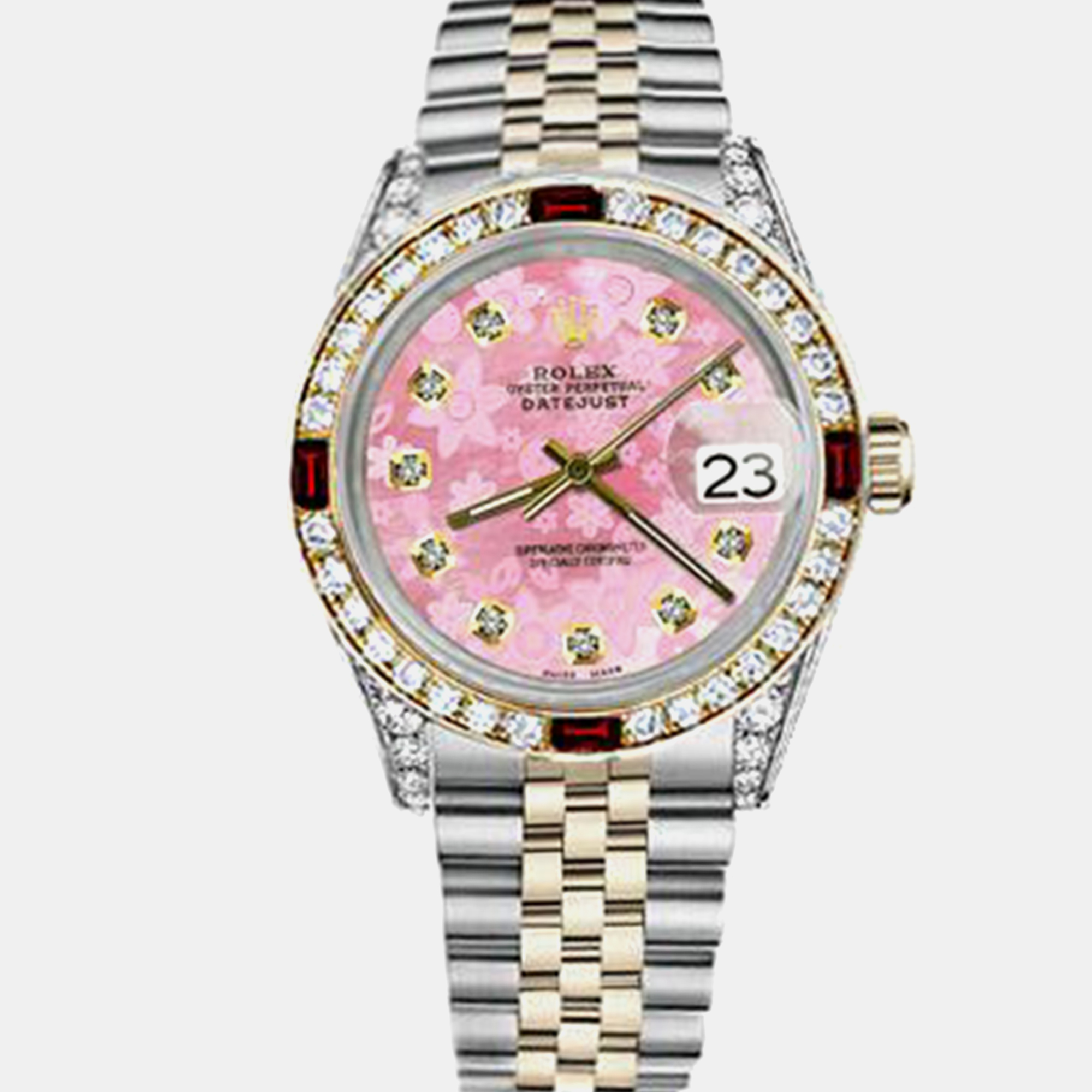 

Rolex Customised Pink Diamond 18K Yellow Gold Stainless Steel Datejust 16013 Automatic Men's Wristwatch