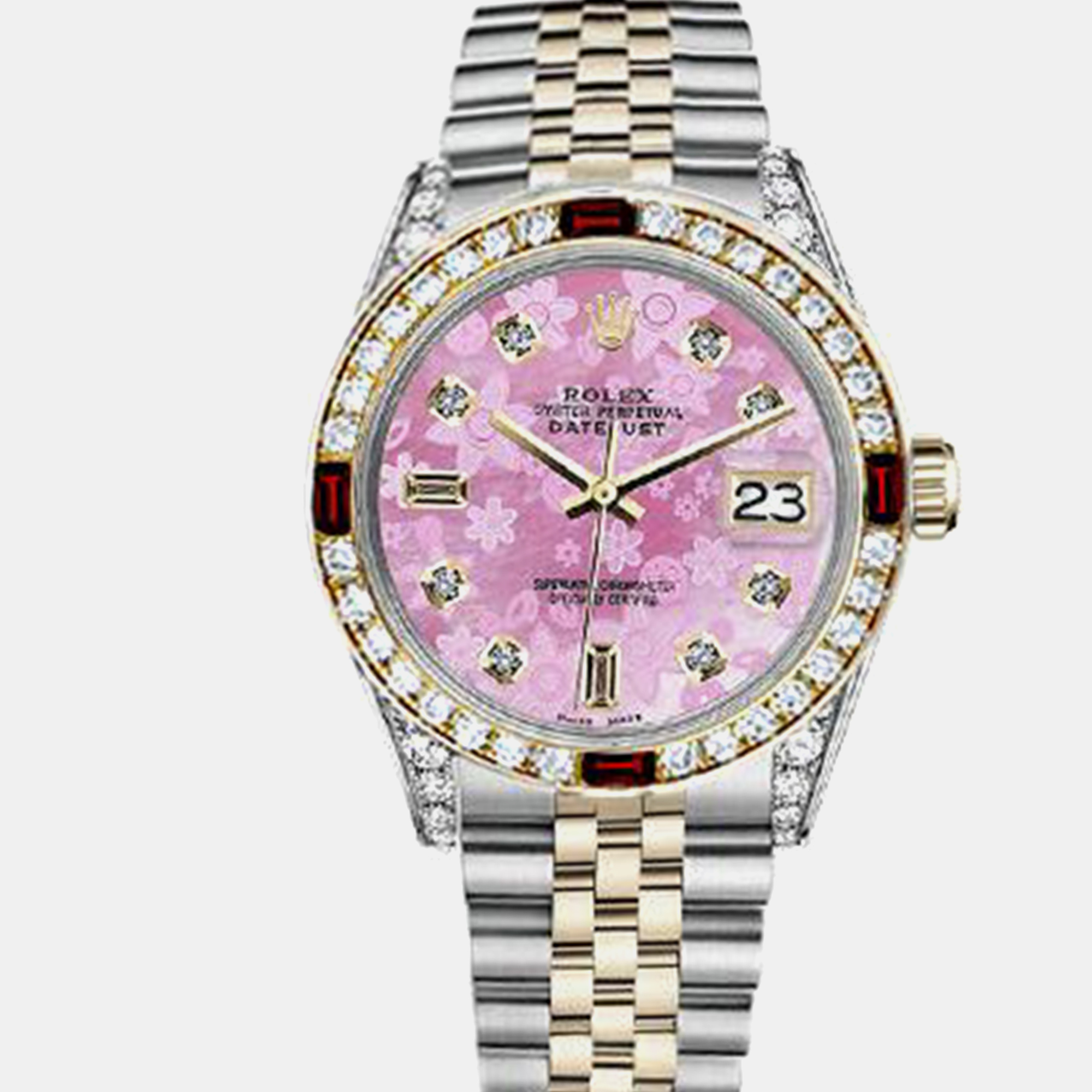 

Rolex Customised Pink MOP Diamond 18K Yellow Gold Stainless Steel Datejust 16013 Automatic Men's Wristwatch