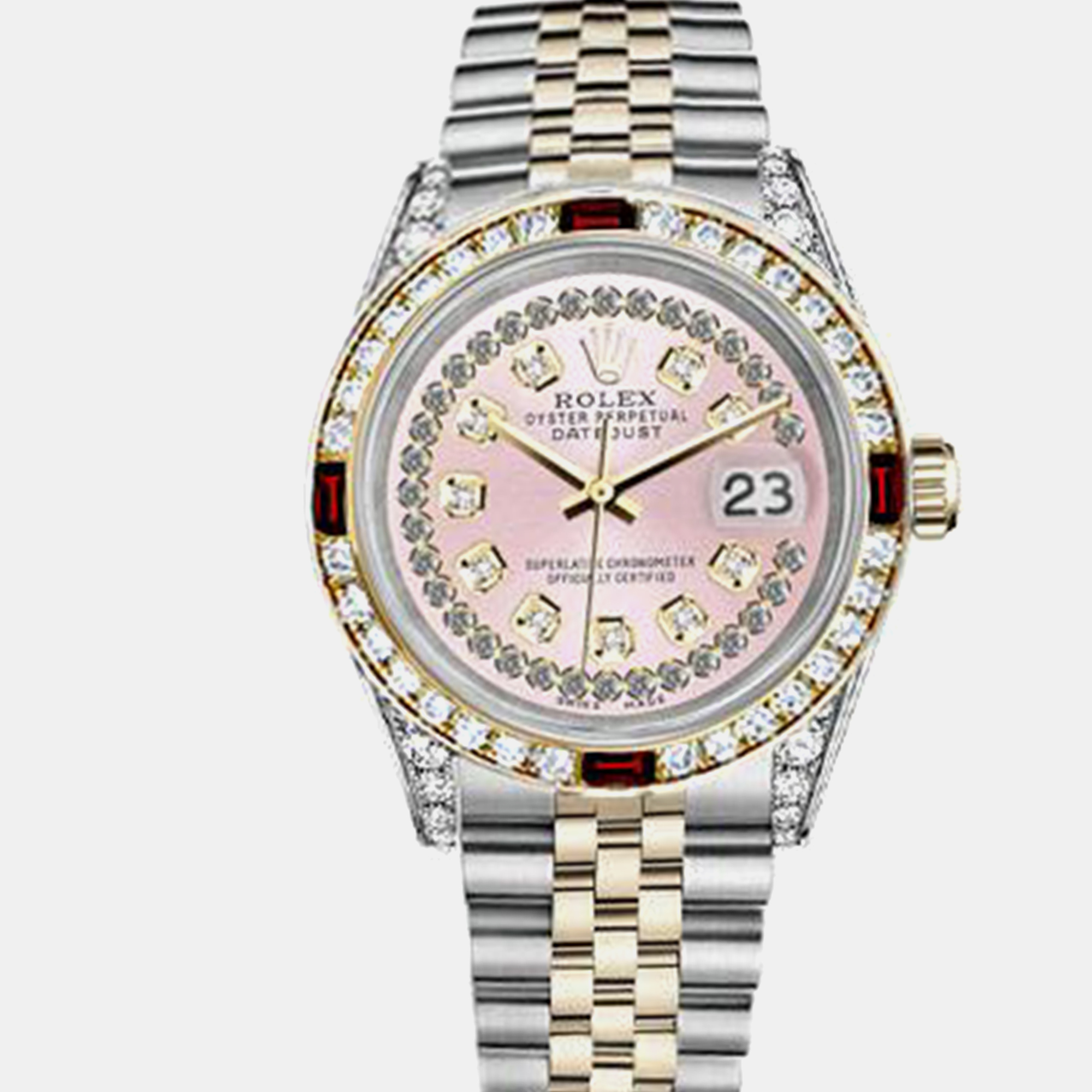 

Rolex Customised Pink Diamond 18K Yellow Gold Stainless Steel Datejust 16013 Automatic Men's Wristwatch