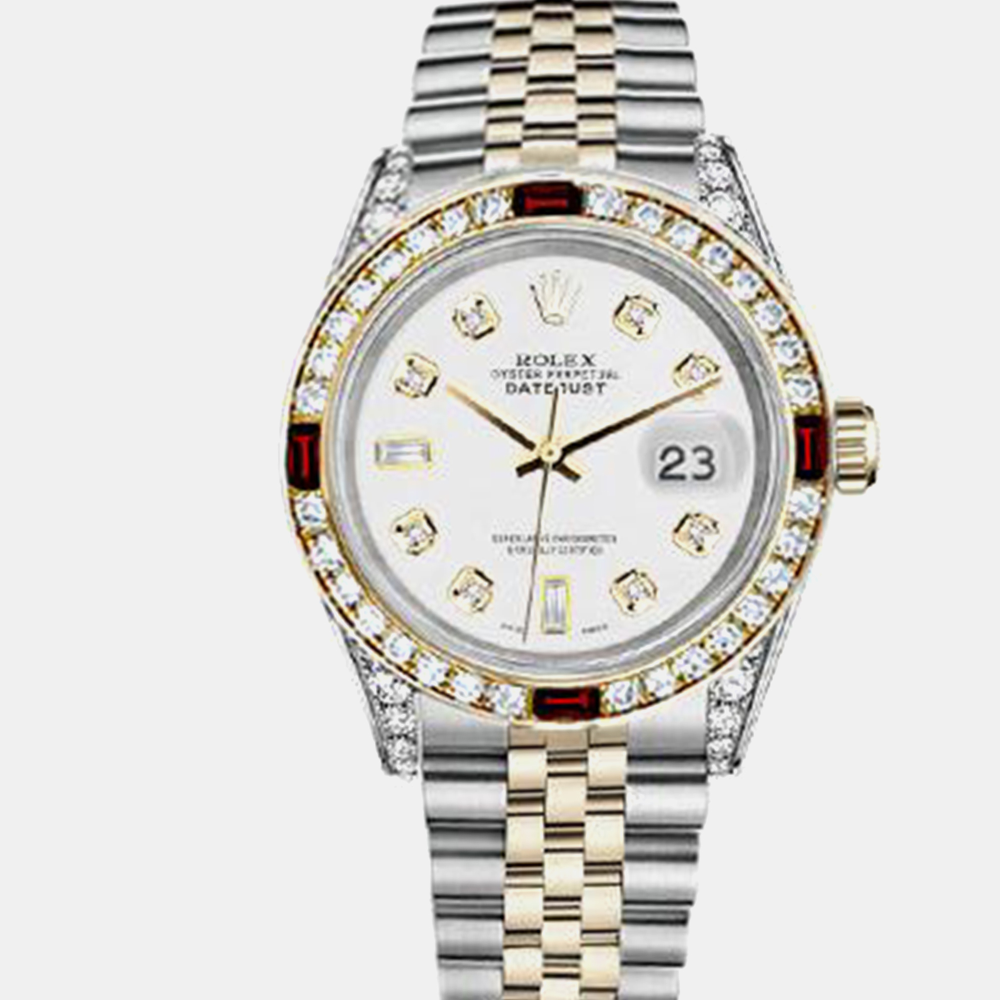 

Rolex Customised White Diamond 18K Yellow Gold Stainless Steel Datejust 16013 Automatic Men's Wristwatch