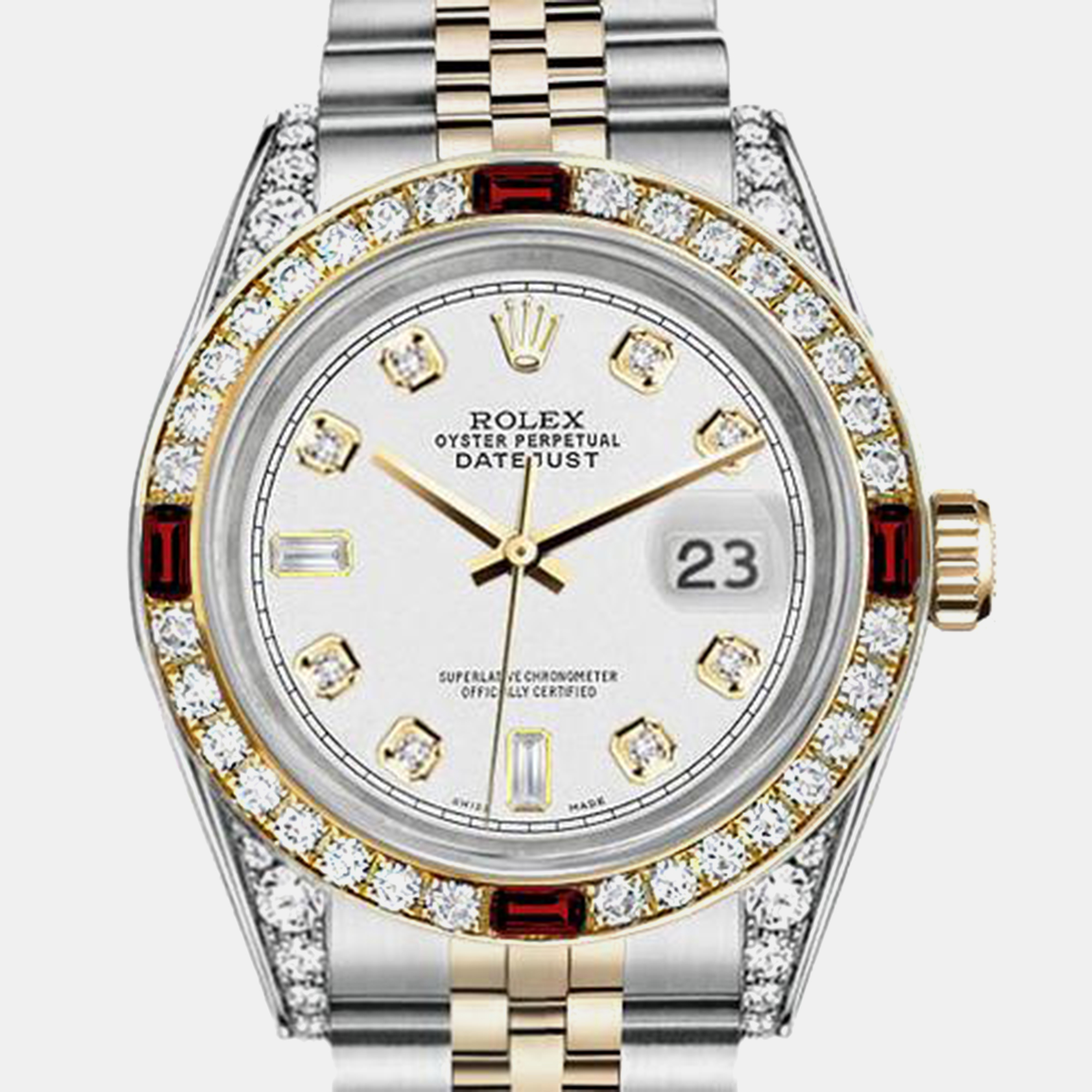 

Rolex Customised White Diamond 18K Yellow Gold Stainless Steel Datejust 16013 Automatic Men's Wristwatch