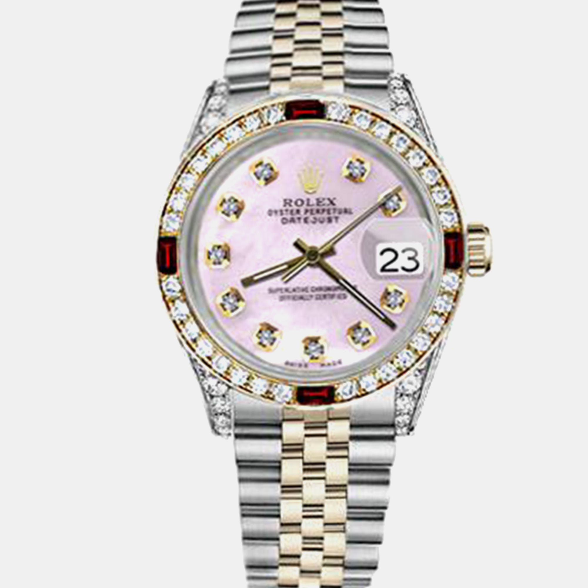 

Rolex Customised Pink MOP Diamond 18K Yellow Gold Stainless Steel Datejust 16013 Automatic Men's Wristwatch