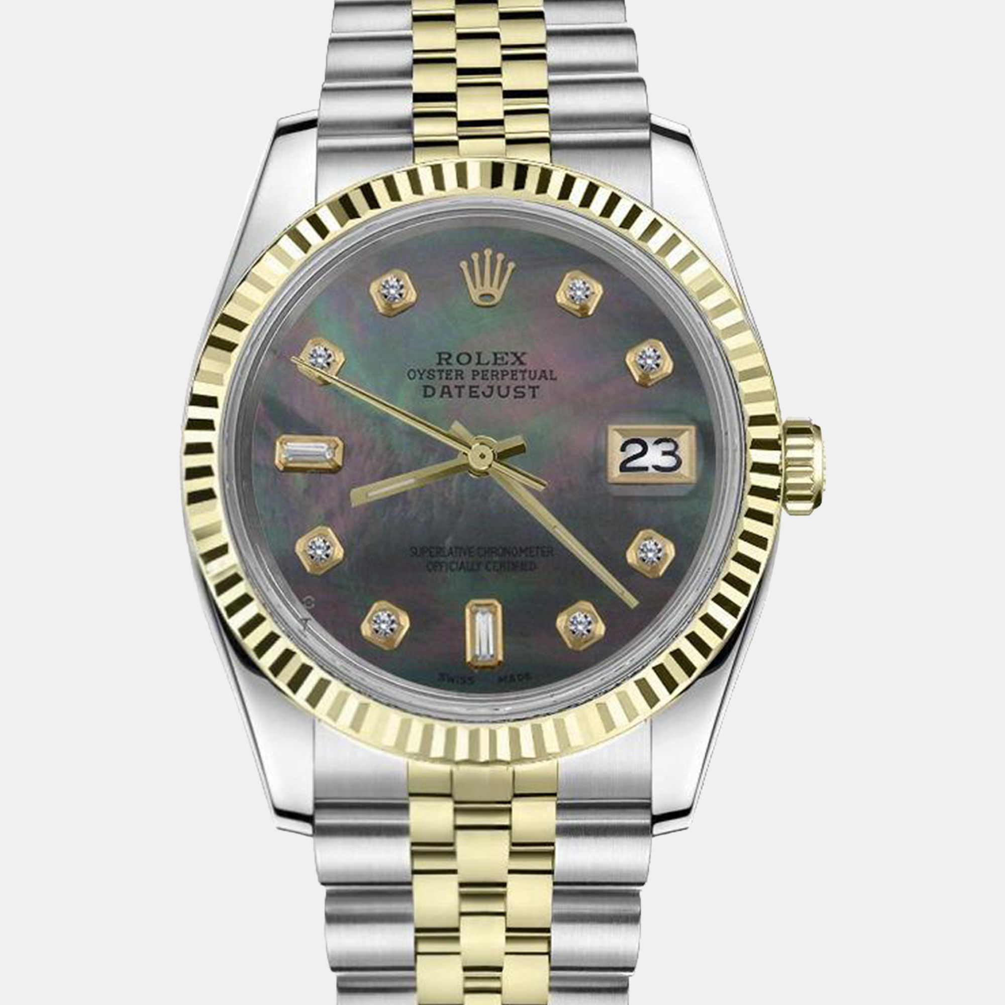 

Rolex Customised Black MOP Diamond Stainless Steel Datejust 16013 Automatic Men's Wristwatch, Grey