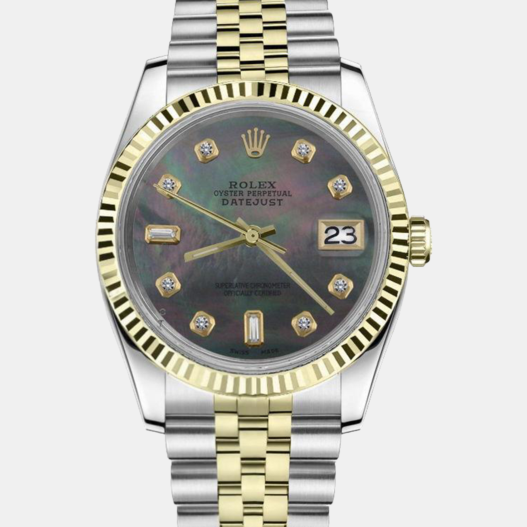 

Rolex Customised Black MOP Diamond Stainless Steel Datejust 16013 Automatic Men's Wristwatch