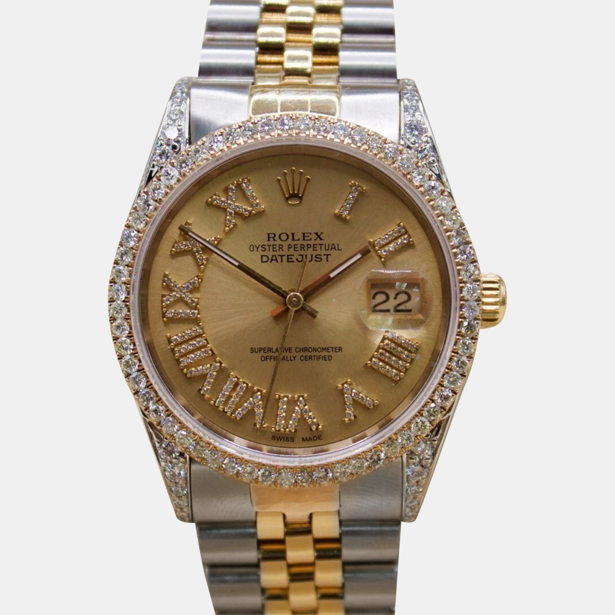 

Rolex Champagne Customised 18k Yellow Gold Stainless Steel Datejust Automatic Men's Wristwatch 36 mm
