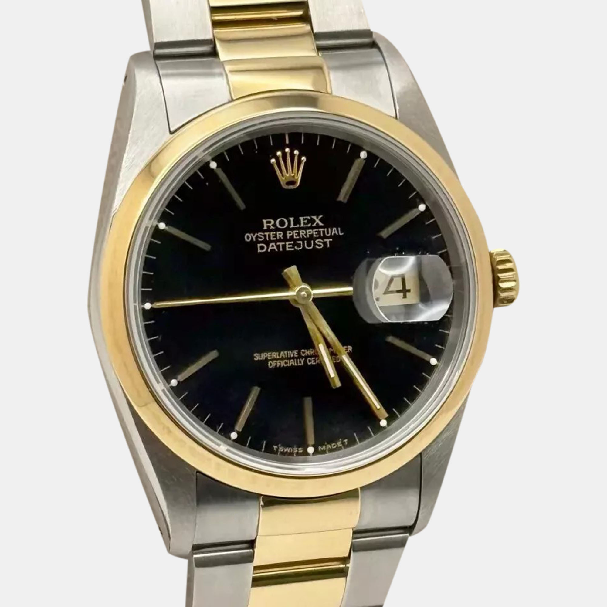 

Rolex Black 18k Yellow Gold Stainless Steel Datejust 16203 Automatic Men's Wristwatch 36 mm