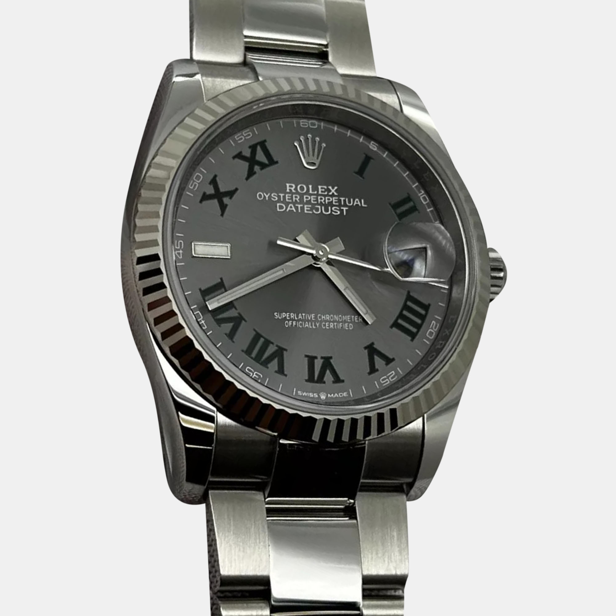 

Rolex Grey 18k White Gold Stainless Steel Datejust 126234 Automatic Men's Wristwatch 36 mm