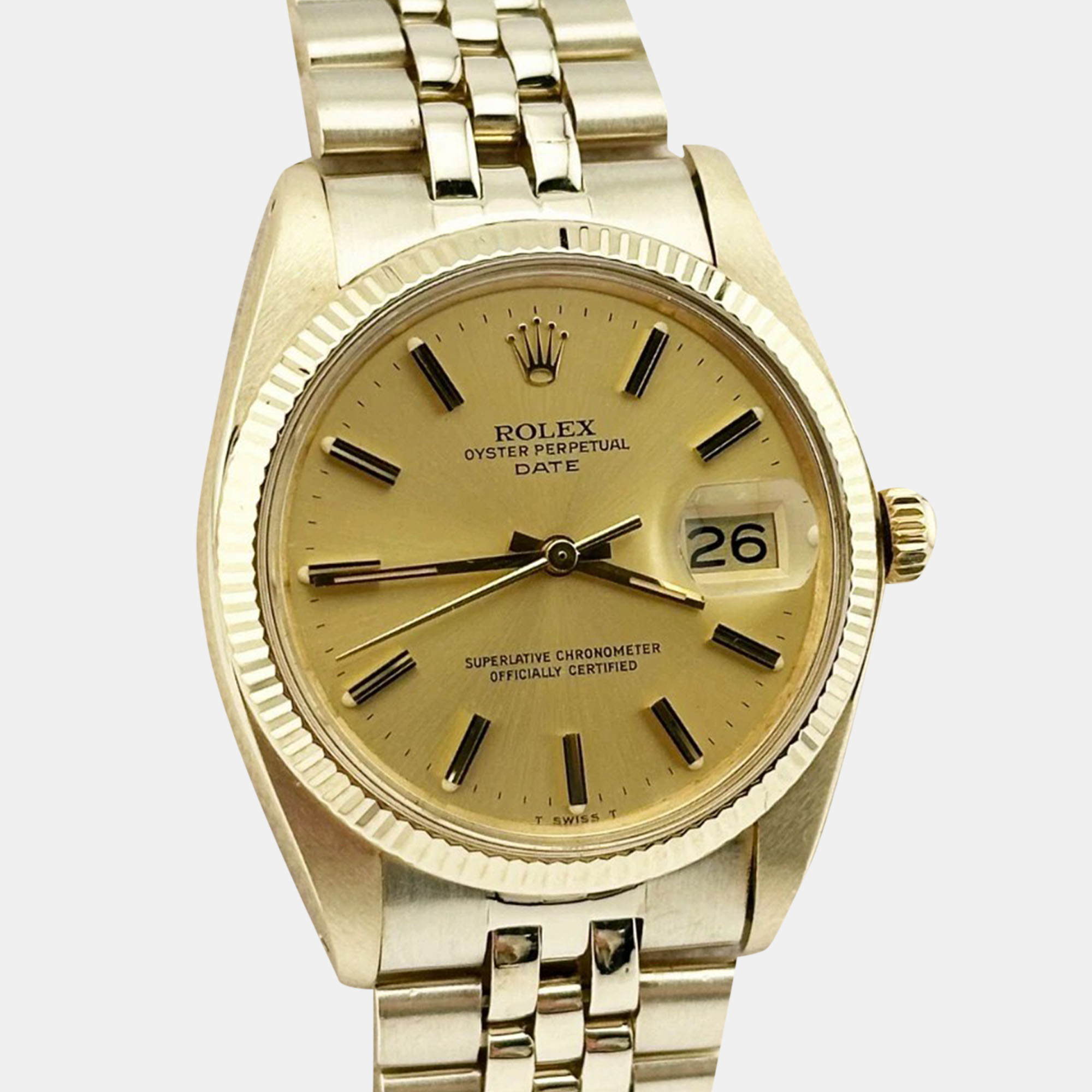 

Rolex Champagne 14k Yellow Gold Oyster Perpetual Date 1503 Automatic Men's Wristwatch 34 mm
