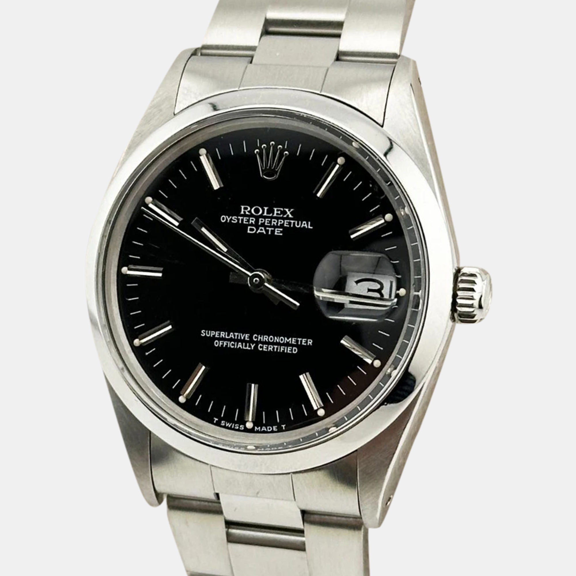 

Rolex Black Stainless Steel Oyster Perpetual Date 1503 Automatic Men's Wristwatch 34 mm