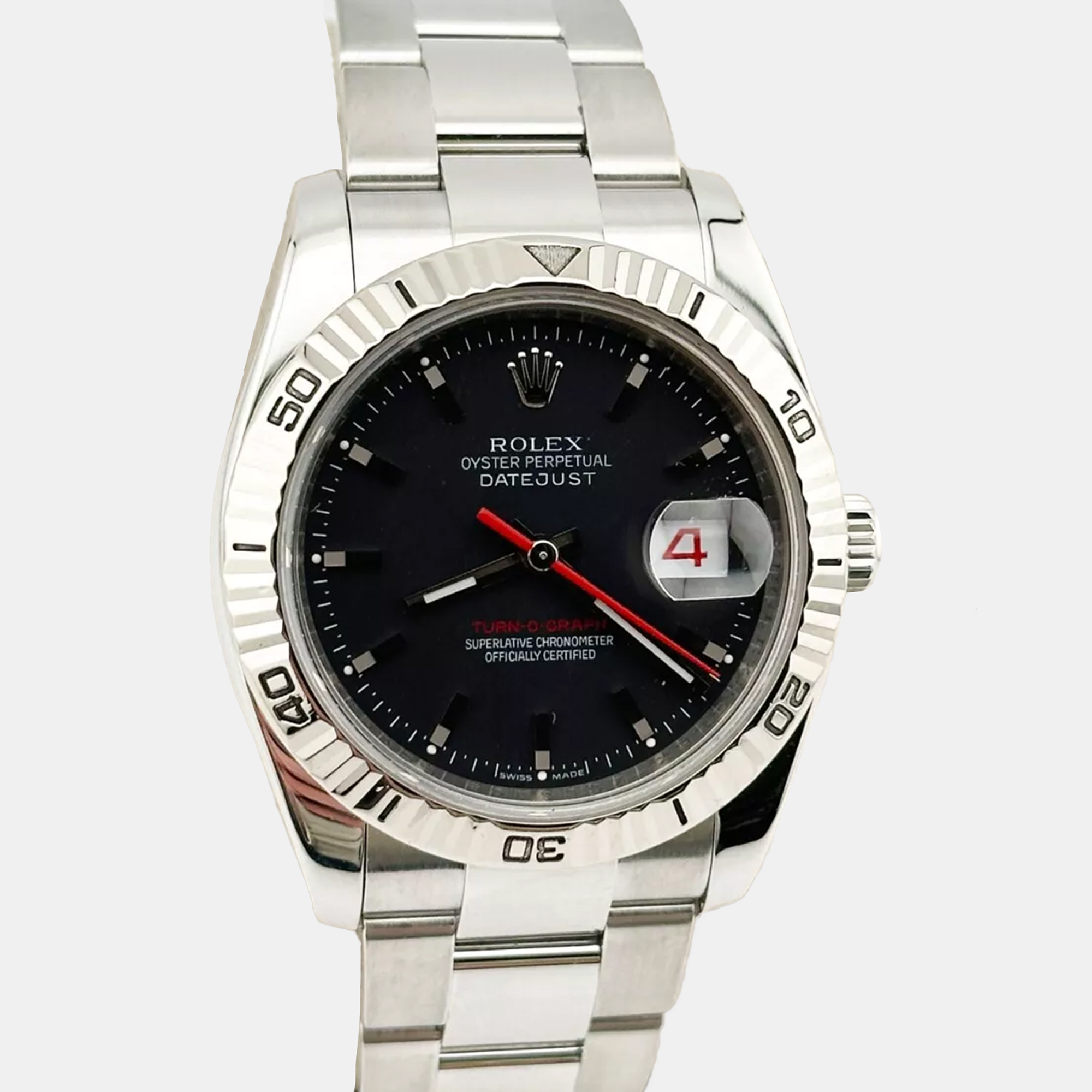 

Rolex Black Stainless Steel Datejust Turn-O-Graph 116264 Automatic Men's Wristwatch 36 mm