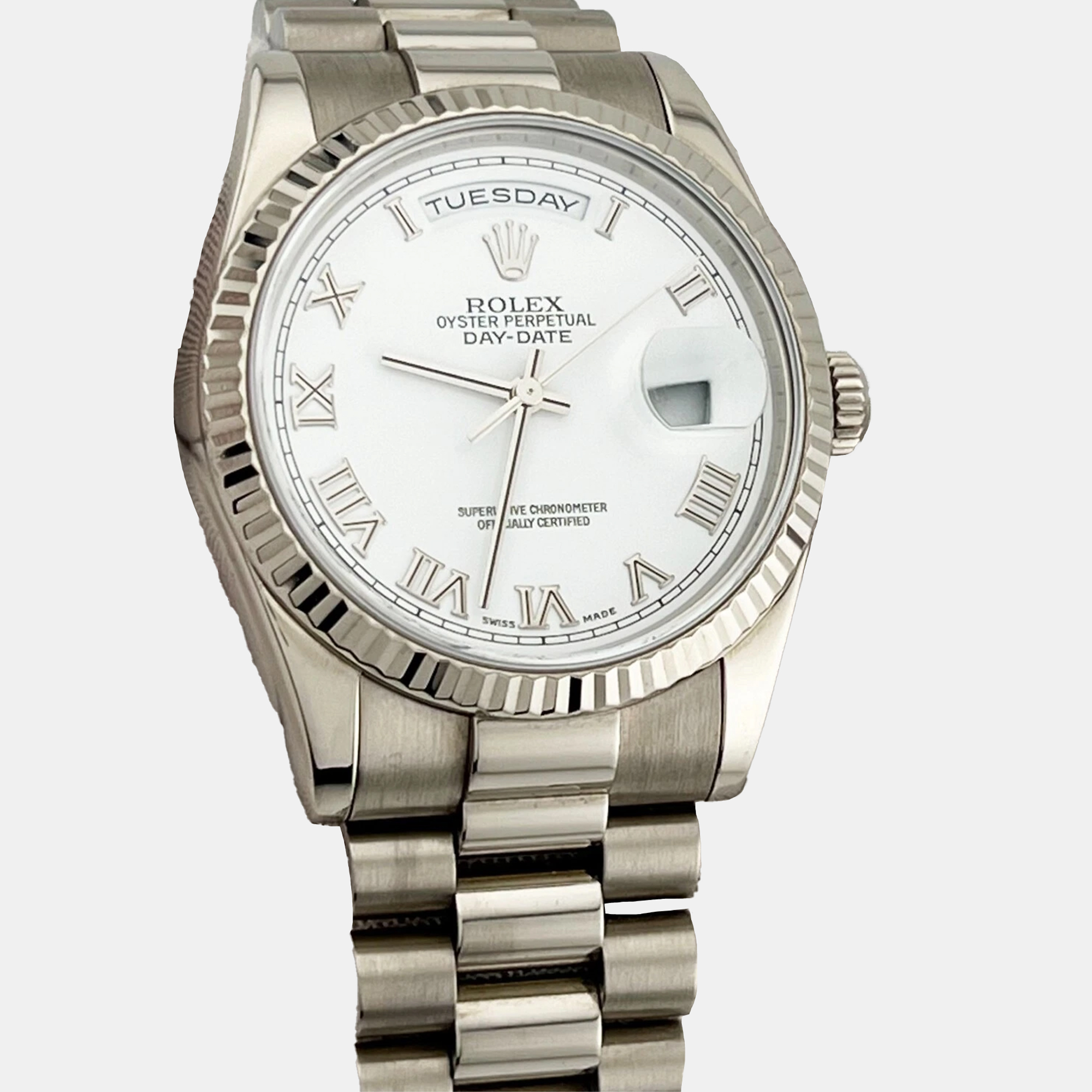 

Rolex White 18k White Gold Stainless Steel Day - Date President 118239 Automatic Men's Wristwatch 36 mm