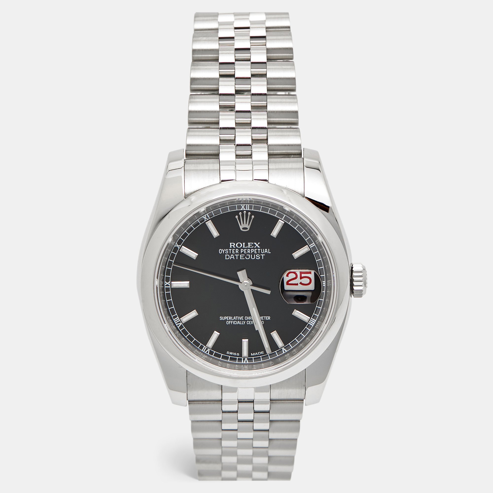 

Rolex Black Dial Stainless Steel Datejust, Silver