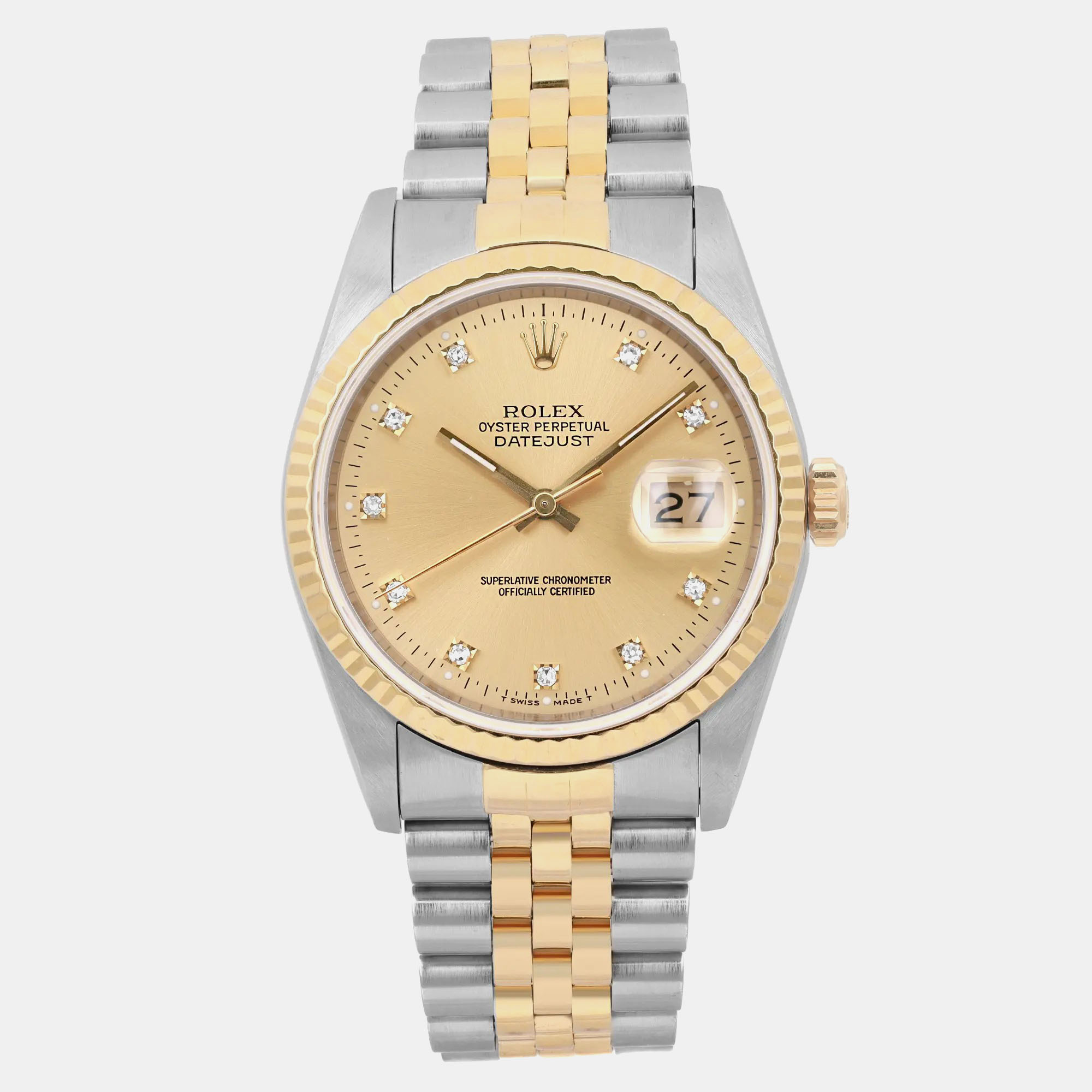 

Rolex Champagne Diamond 18K Yellow Gold Datejust 16233 Automatic Men's Wristwatch 36 mm