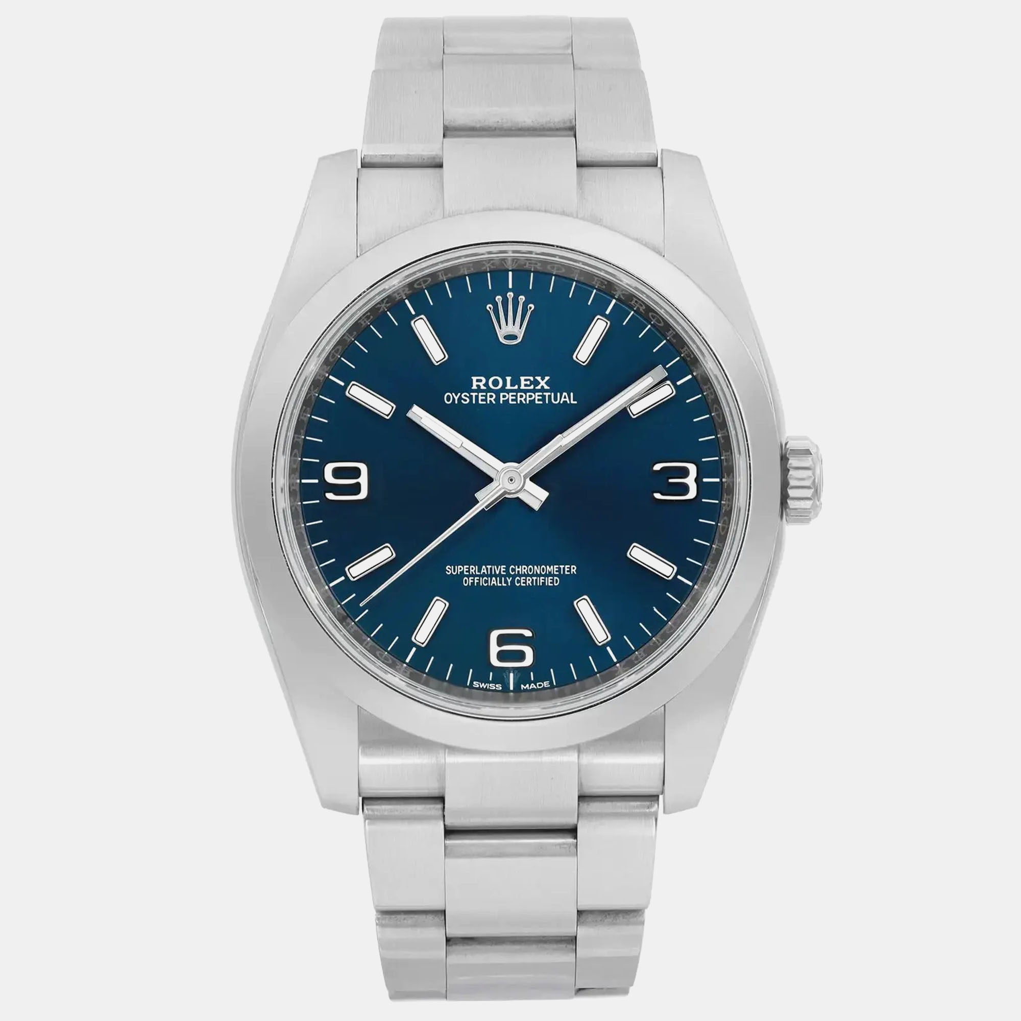 

Rolex Blue Stainless Steel Oyster Perpetual 116000 Automatic Men's Wristwatch 36 mm