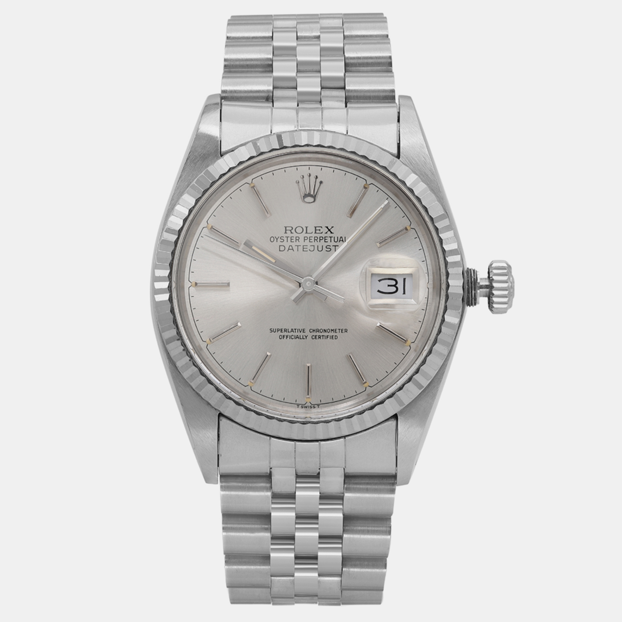 

Rolex Silver Stainless Steel Datejust 16014 Automatic Men's Wristwatch 36 mm