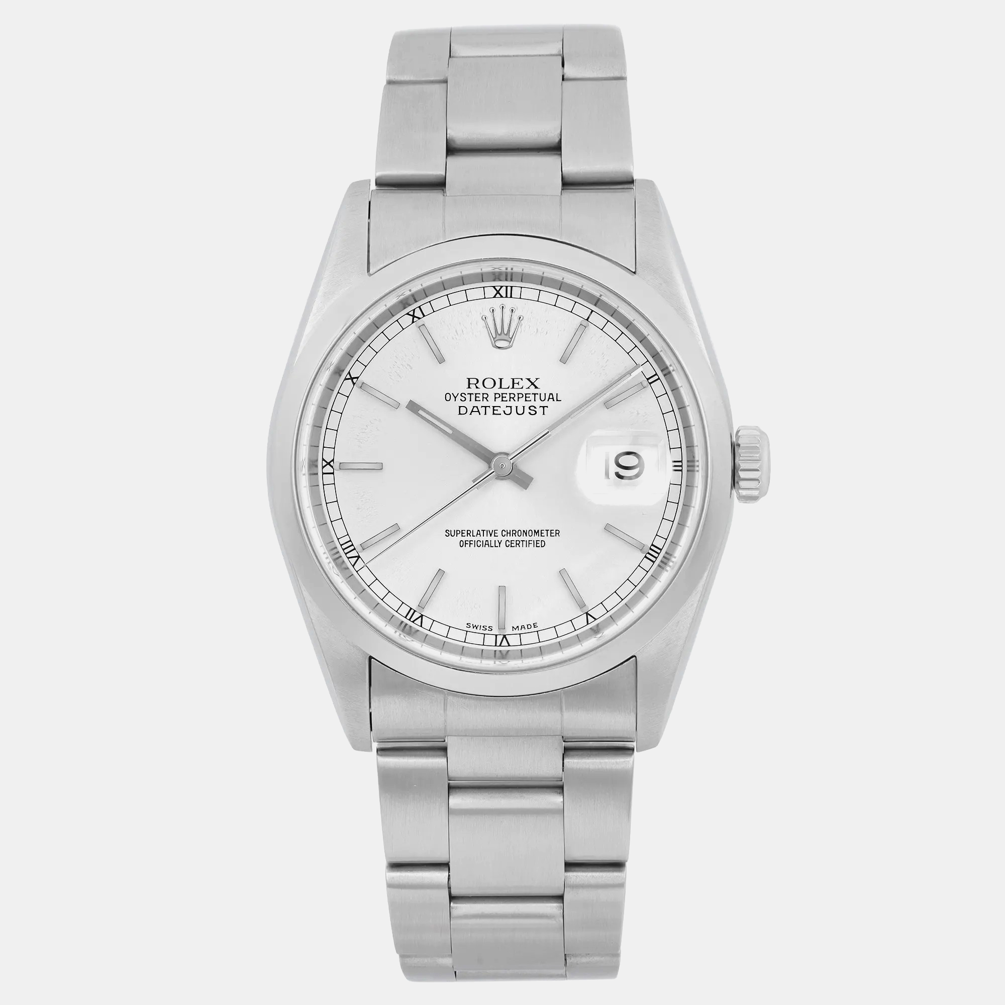 

Rolex Silver Stainless Steel Datejust 16200 Automatic Men's Wristwatch 36 mm