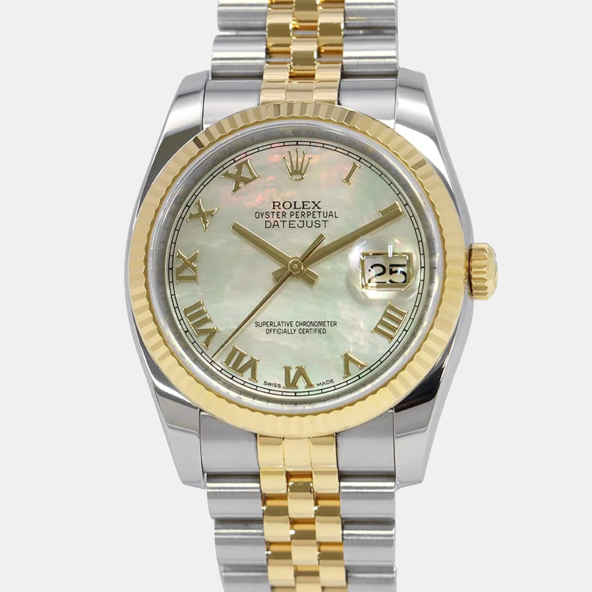 

Rolex Datejust 116233NR Automatic 18k Yellow Gold Stainless Steel Men's Wristwatch 36 mm, Silver