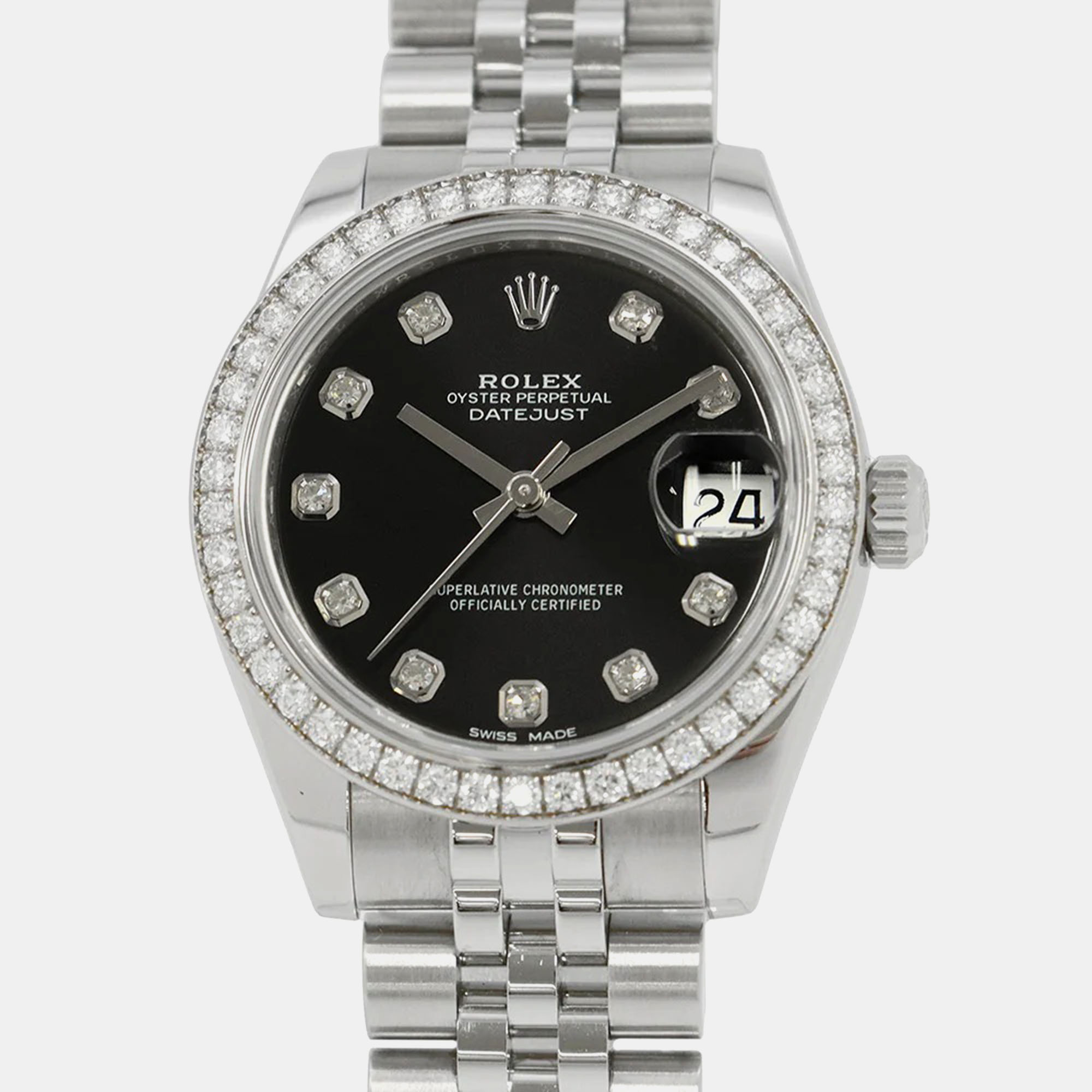 

Rolex Datejust 178384G Automatic Black 18k White Gold Stainless Steel Diamond Men's Wristwatch 31 mm