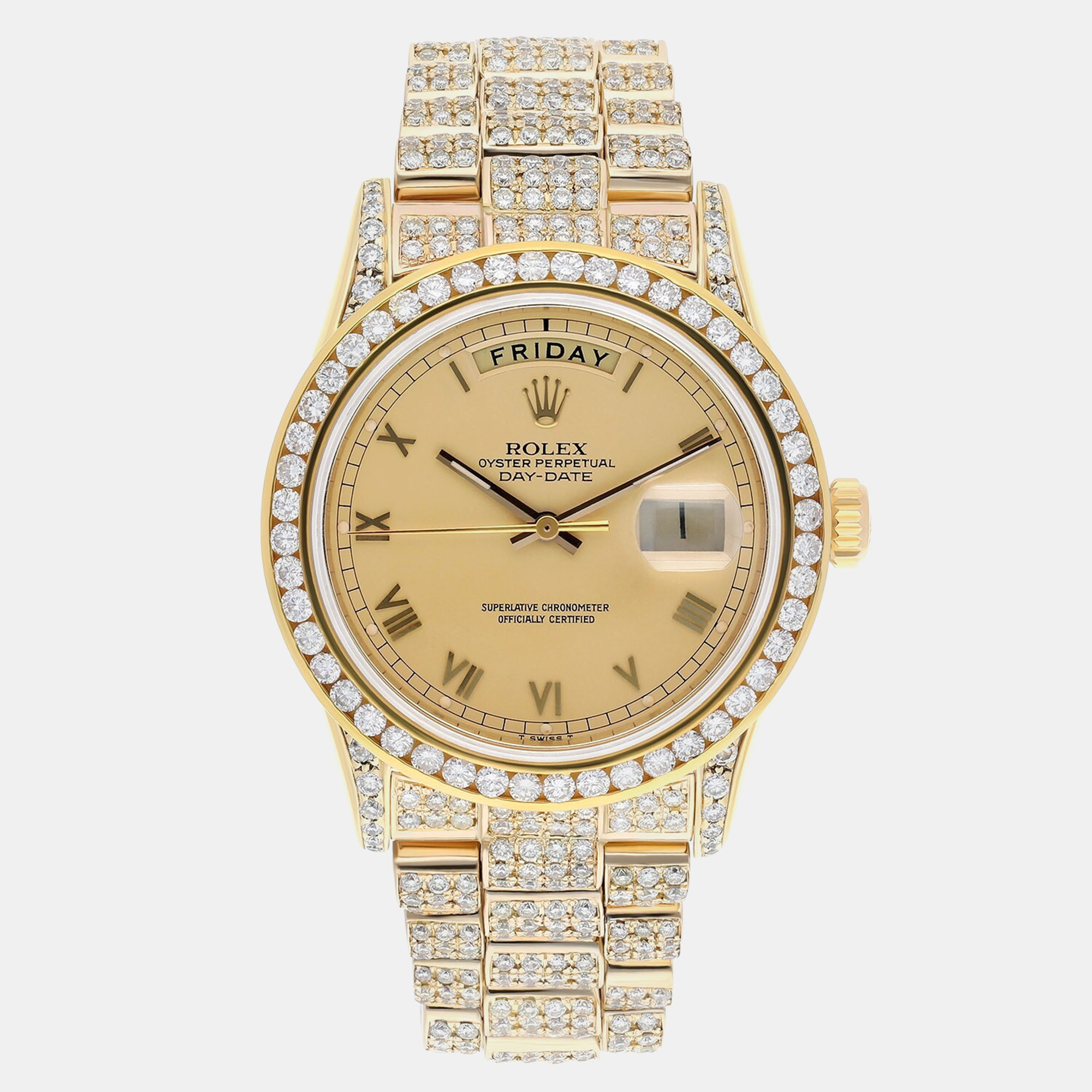 

Rolex Day-Date 18038 Automatic Champagne Diamond 18k Yellow Gold Men's Wristwatch 36 mm