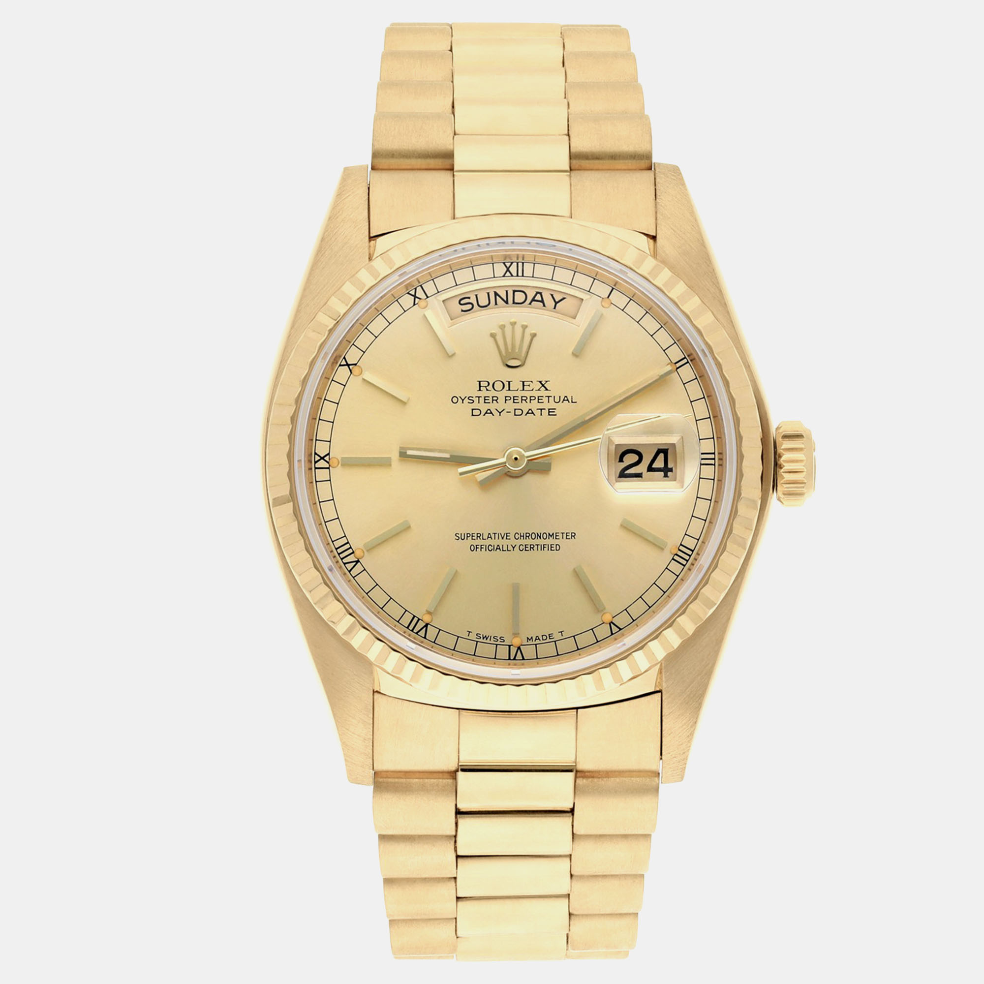 

Rolex Day-Date 18038 Automatic Champagne 18k Yellow Gold Men's Wristwatch 36 mm