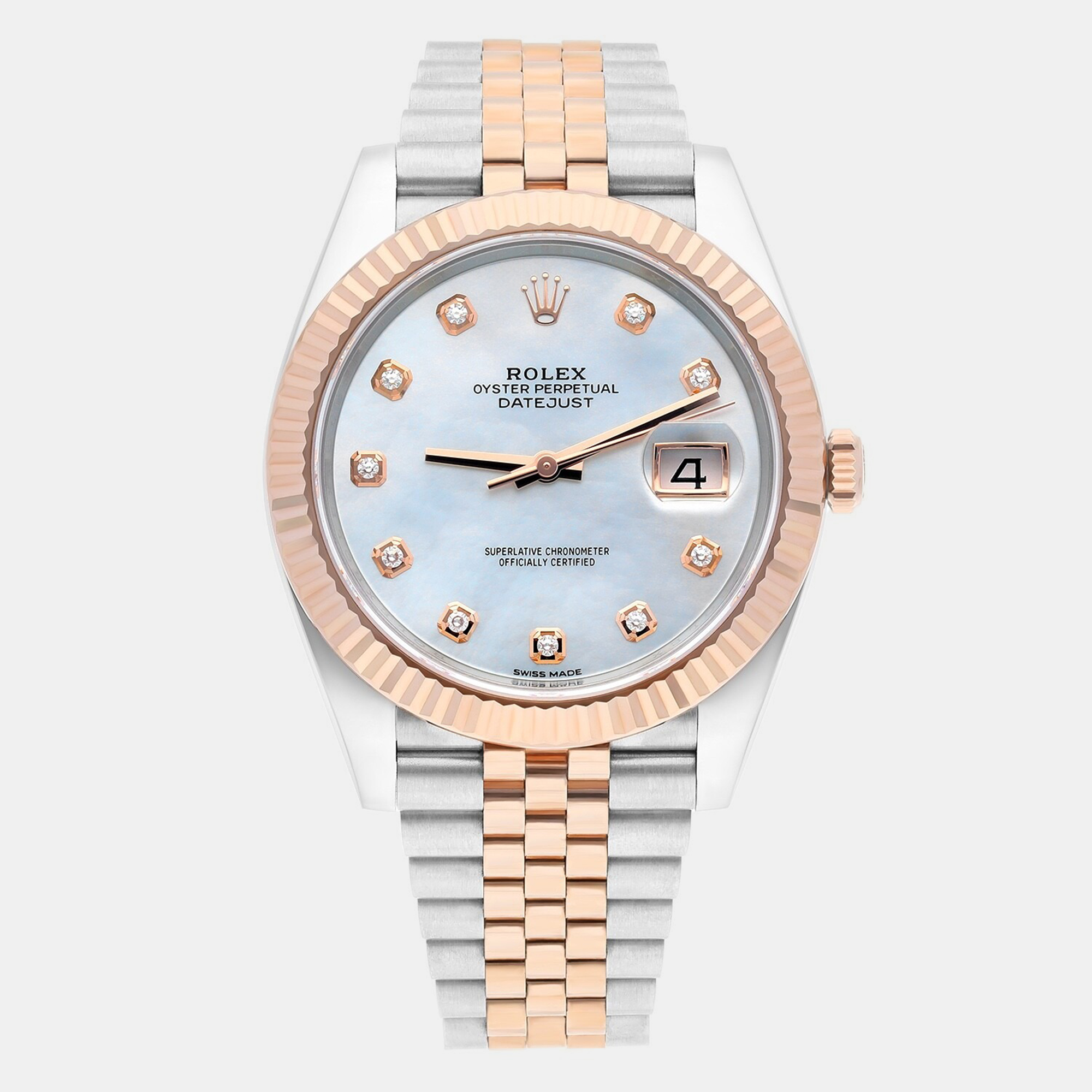 

Rolex Datejust 126331 Automatic MOP 18K Rose Gold Stainless Steel Diamond Men's Wristwatch 41 mm, White