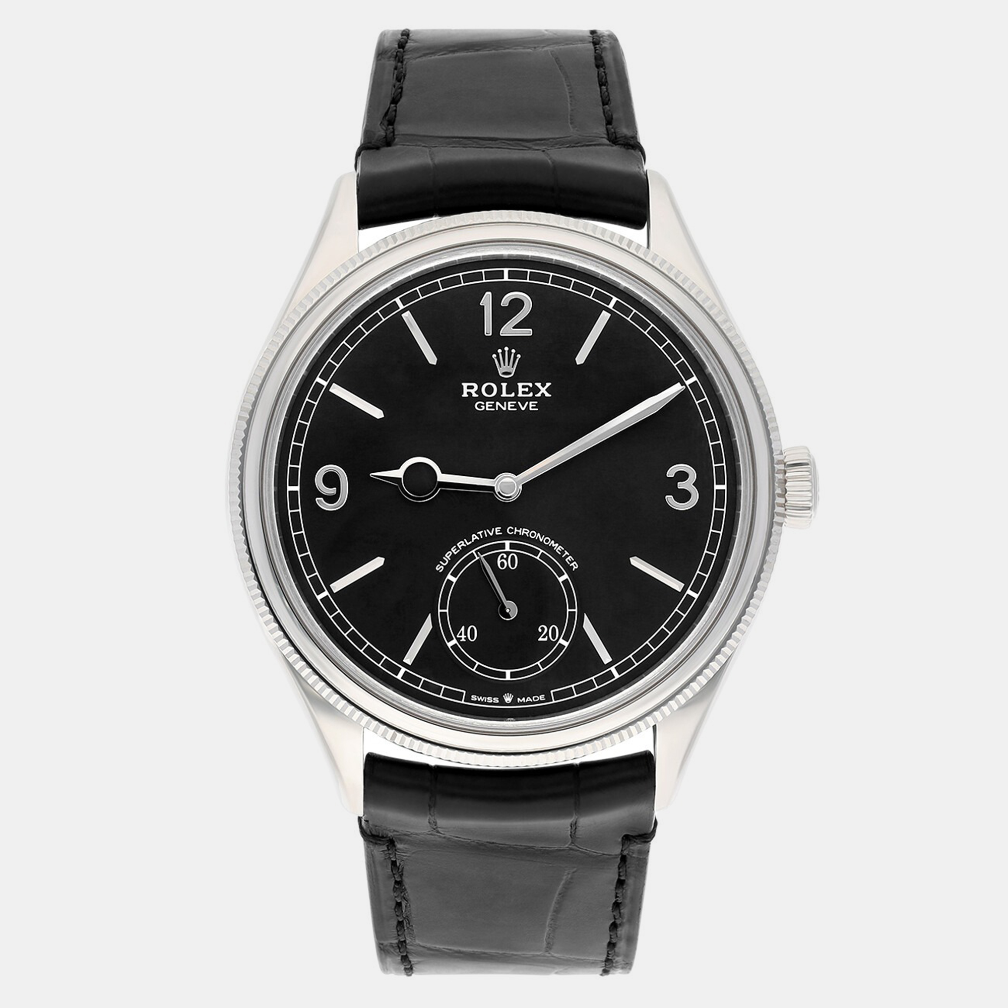 

Rolex 1908 M52509-0002 Automatic Black 18k White Gold Men's Wristwatch 39 mm