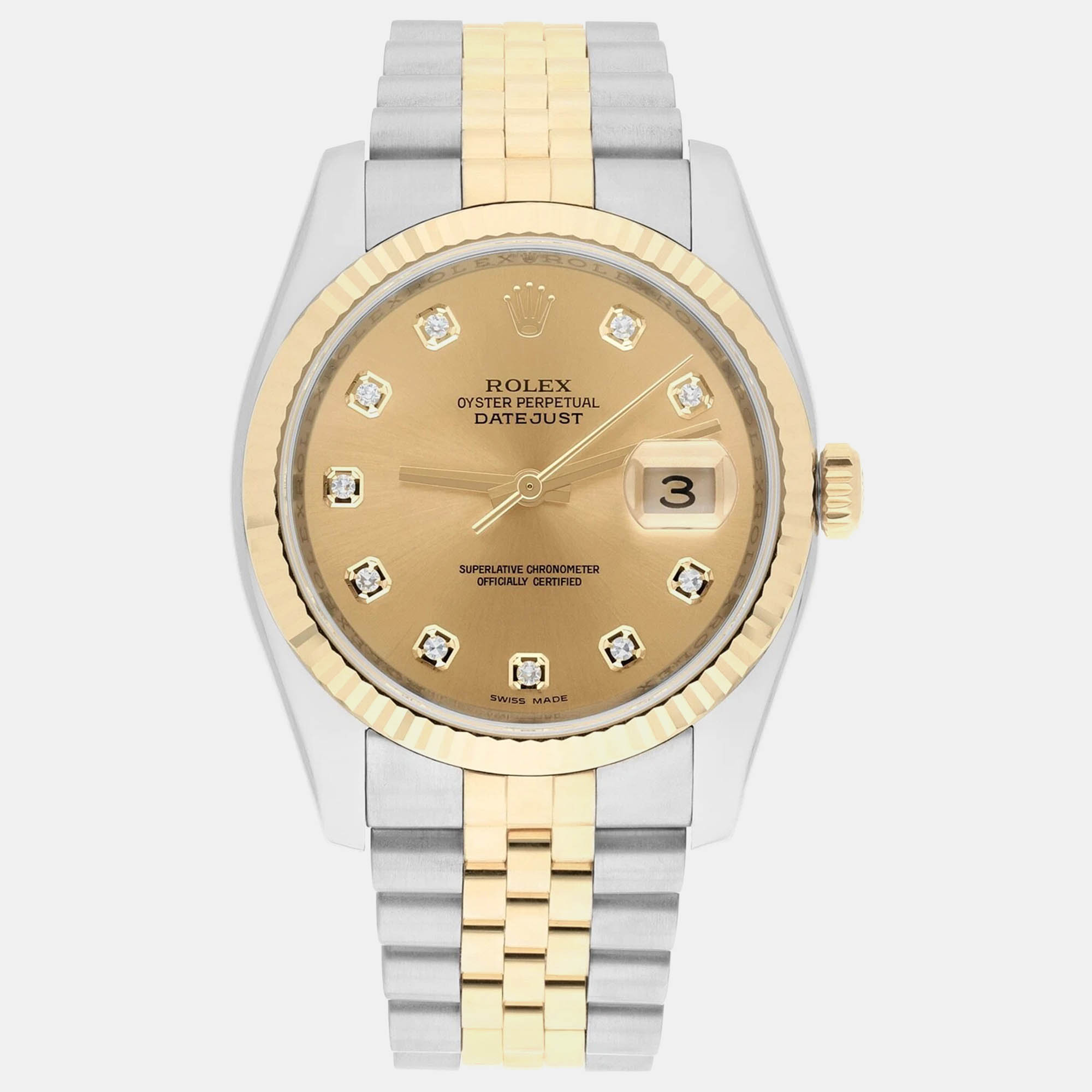 

Rolex Datejust 116233 Automatic Champagne 18k Yellow Gold Stainless Steel Diamond Men's Wristwatch 36 mm